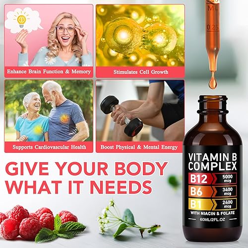 Miniatura 9 de Complejo orgánico de vitamina B, vitaminas del complejo B para mujeres, líquido complejo de vitamina B, vitamina B12 metilcobalamina, vitamina B6,