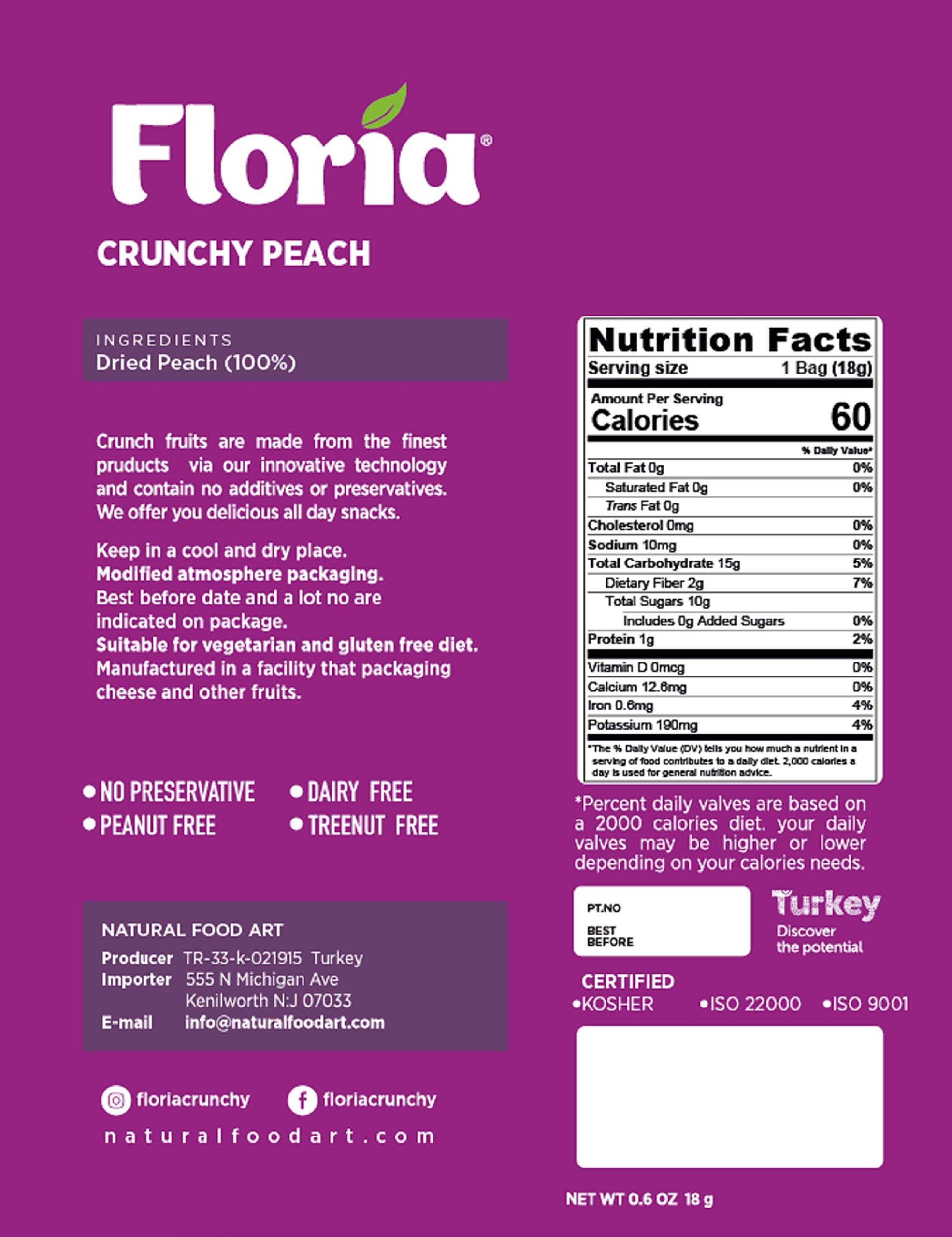 Floria Crunchy REVDried Peach Fruit Crisps, Healthy onthego Snack, 0