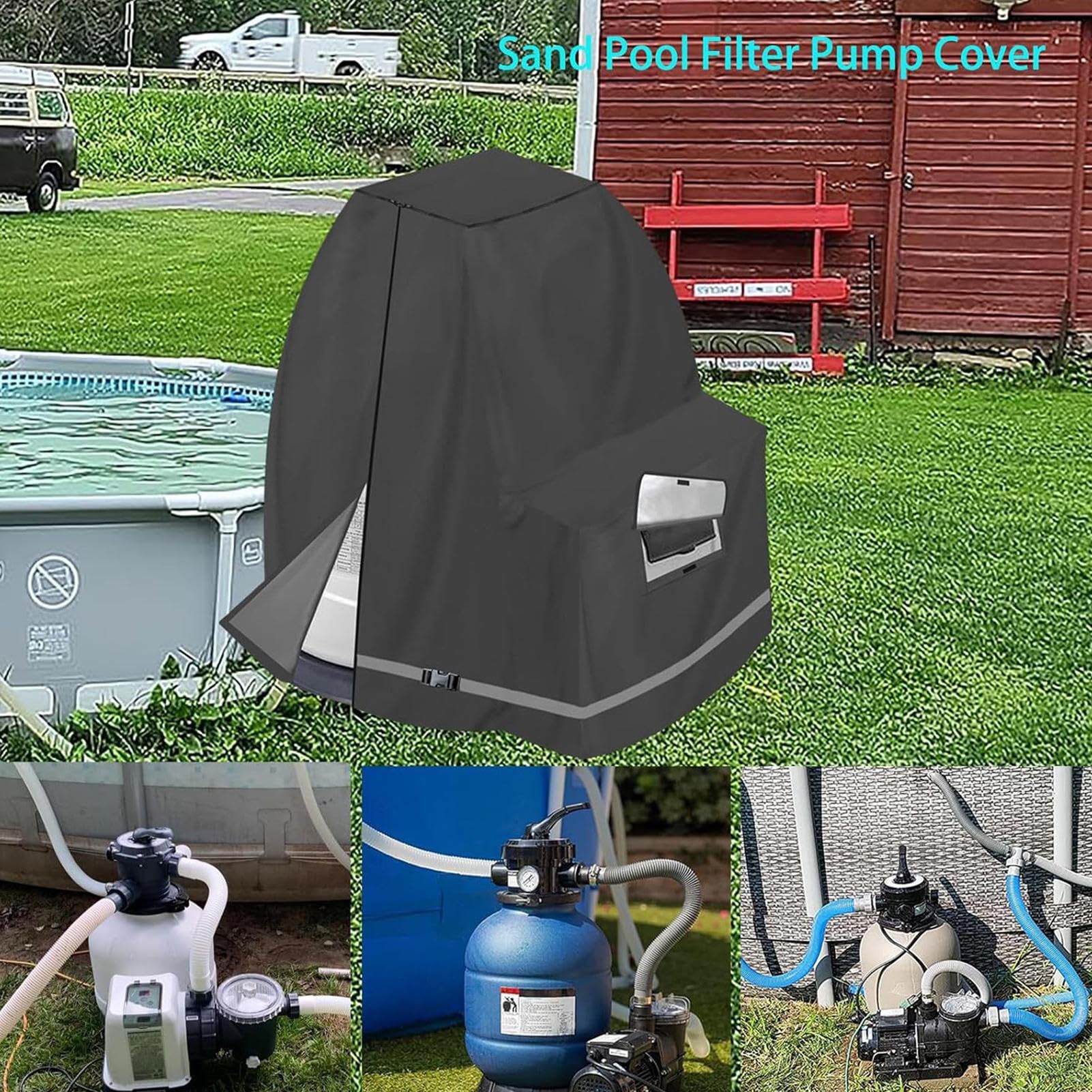 Coperchio per Filtro Piscina Involucro Pompa Piscina 420D Rivestimento | Copertura Filtro Anti-UV Impermeabile Adatta 35-40 cm Protezione Bambini e Risparmio Acqua Esterno