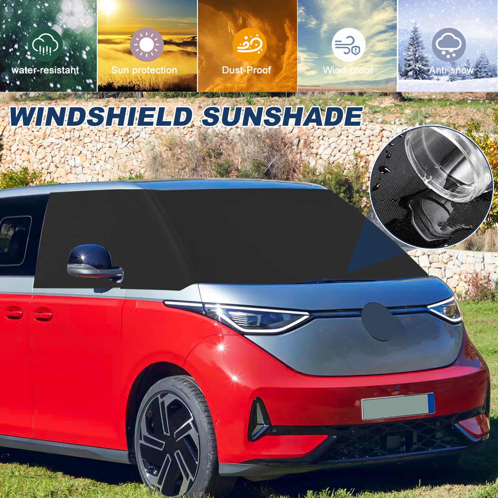 VW ID Buzz 2022-2025 600D Frontscheibe Abdeckung Wasserdicht Wetterfest