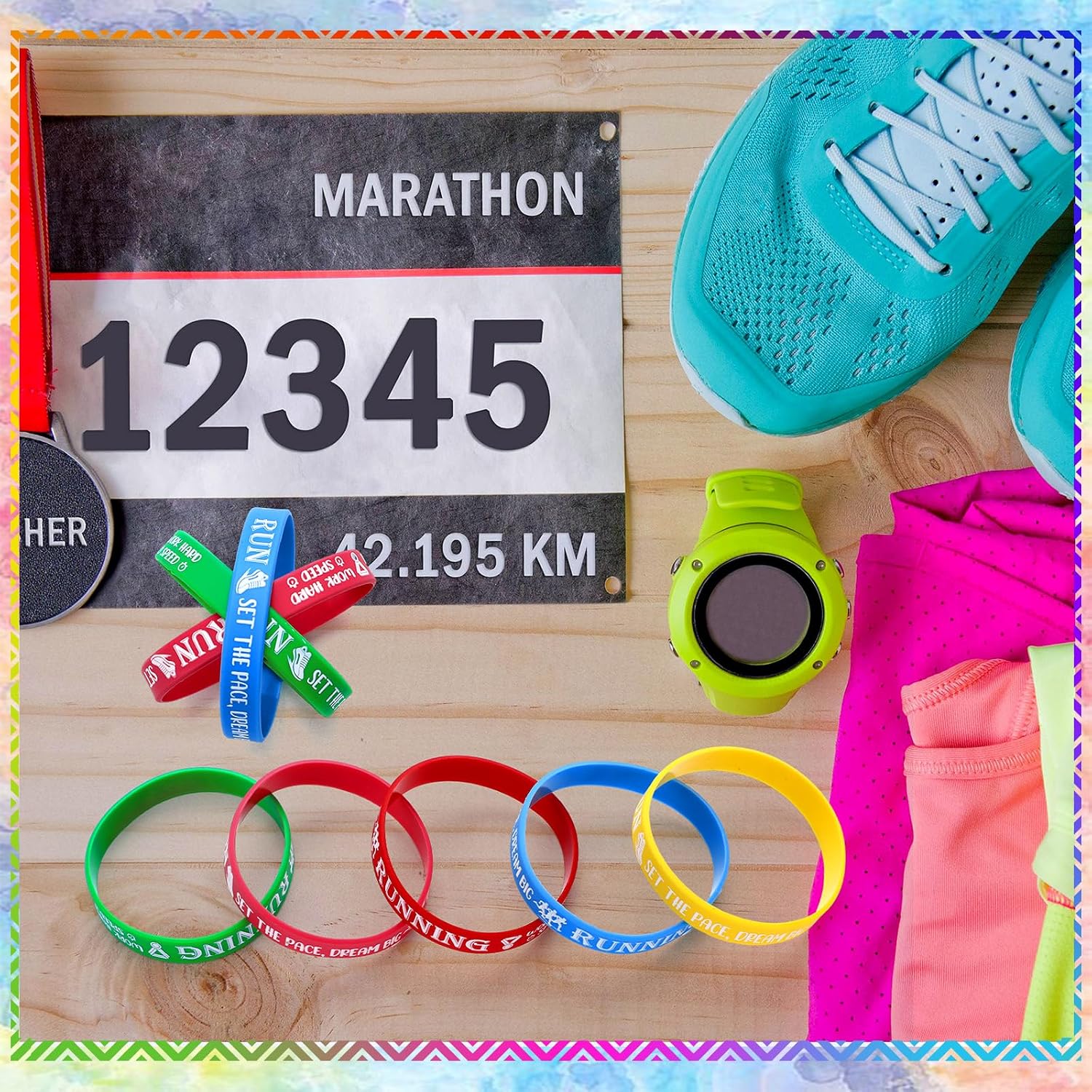 Huquary Running Bracelets for Track and Field Gift Cross Country Rubber Silicone Wristbands Running Gifts Marathon Team Cheer Items Sports Prize Party Favors Supplies