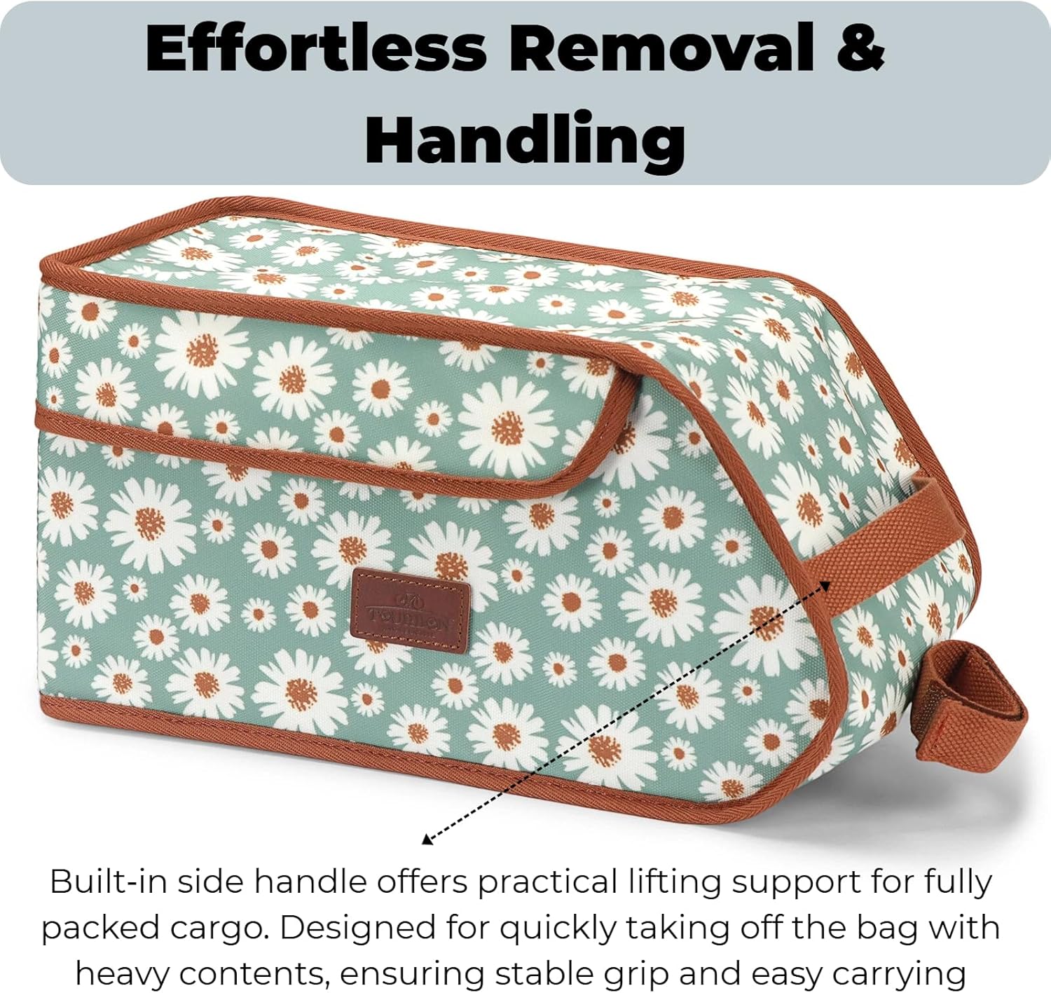 TOURBON Canvas Bicycle Pannier Bike Rear Rack Insulated Trunk Cooler Bag (Light Green with Flower)