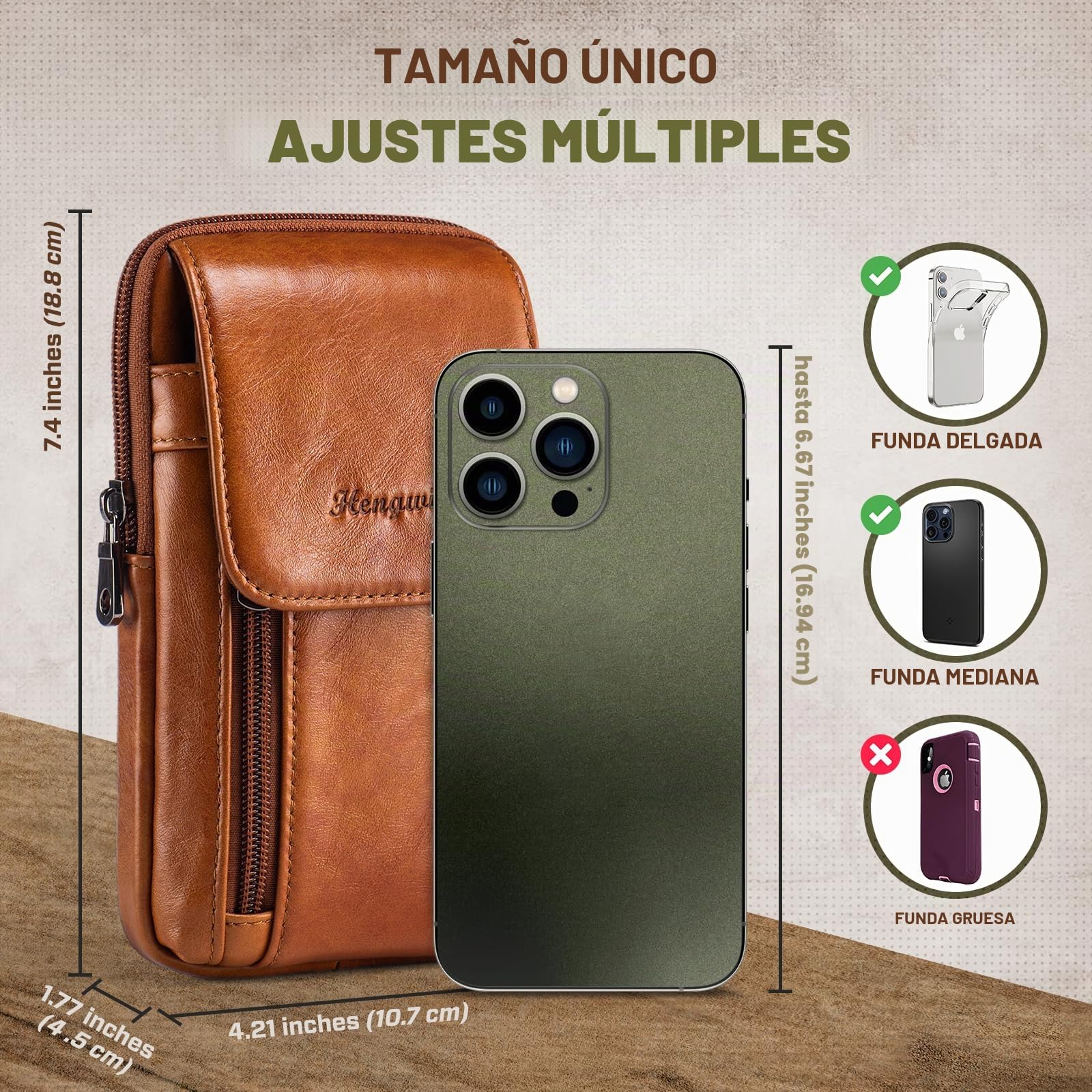 Cuero Genuino Bolsa para móvil, Bolsa de Cinturón, Funda Movil Cinturon para Hombre, Fundón de Teléfono, Bolso Cintura con Presilla