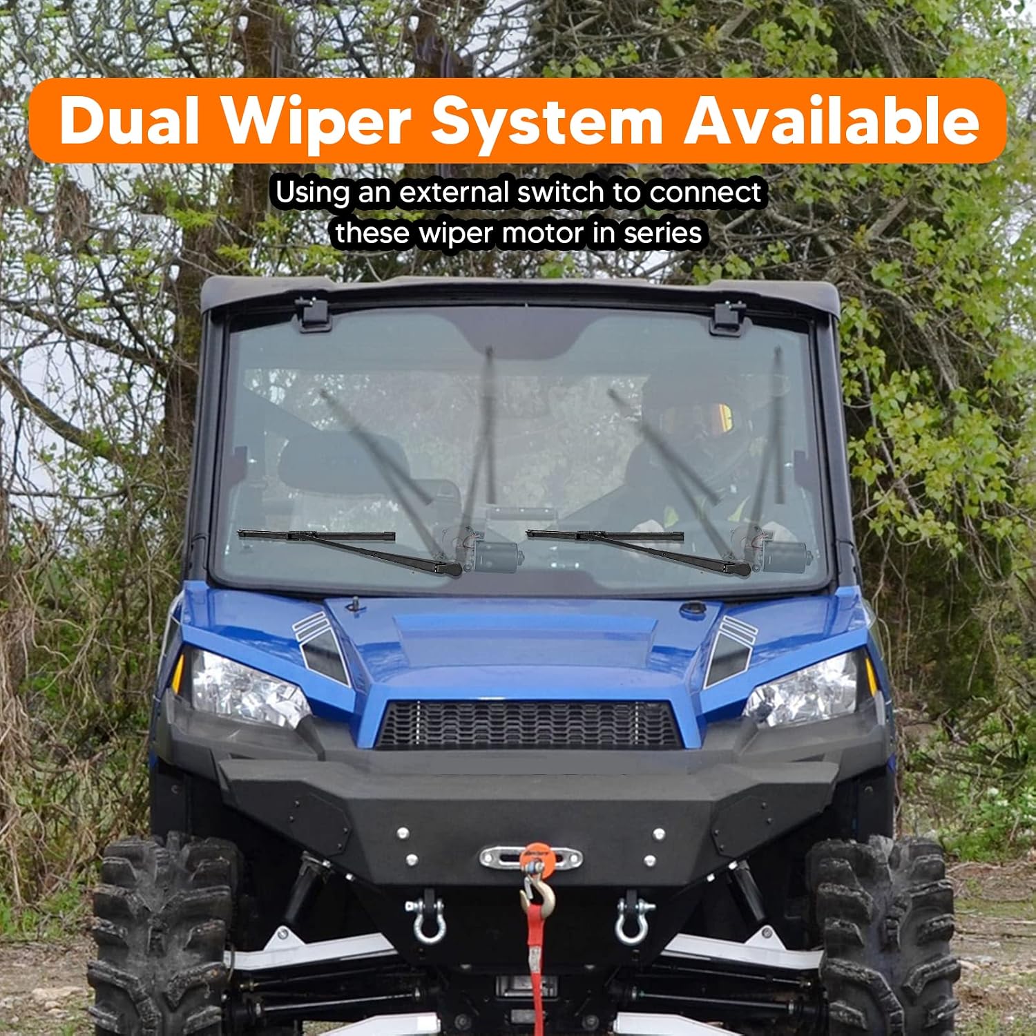 WeiSen 12V Electric Windshield Wiper Washer Pump Kit Compatible with Polaris RZR Defender Maverick Pioneer UTV 16" 12V Windshield Wiper Blade