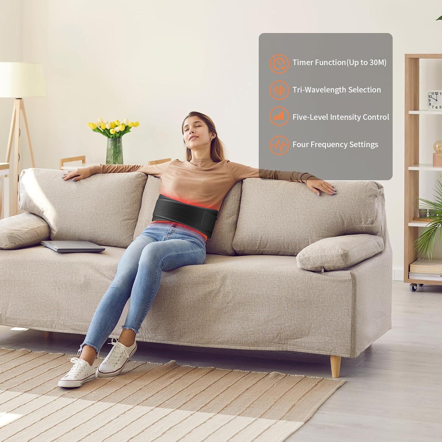 Red Light Therapy Belt with 850NM Near Infrared Light Therapy & 660NM Red Light Therapy for Relaxing Muscle,Improve Circulation, Inflammation Red Light Therapy Wrap with Timer, Controller - Image 5