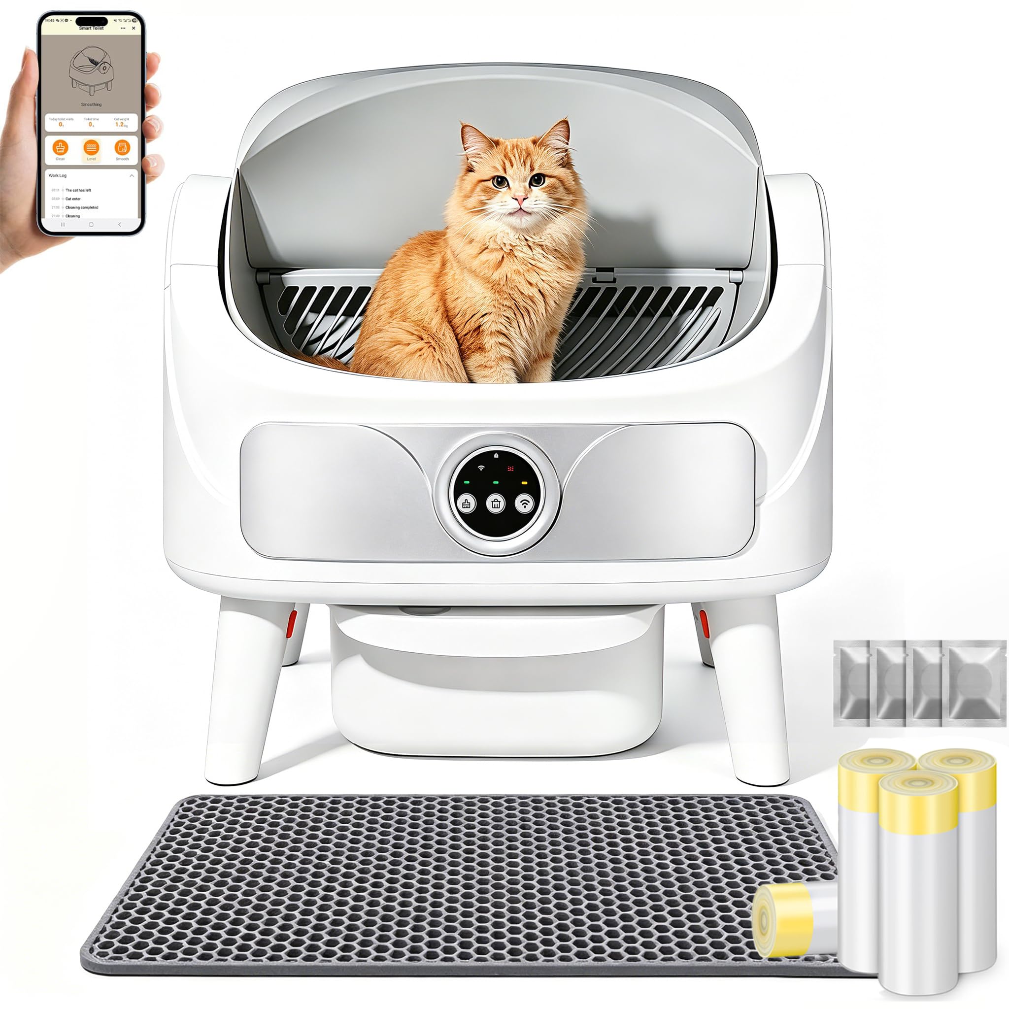 Arenero Gatos Autolimpiable, XXL, App, Limpieza rápida, Higiénico, Seguro | Caixa de Areia para Gatos Automatico, Capacidad Grande, Anti-Fugas, Eliminar Olores, ABS, Duradero, Ligero, para Varios Gato