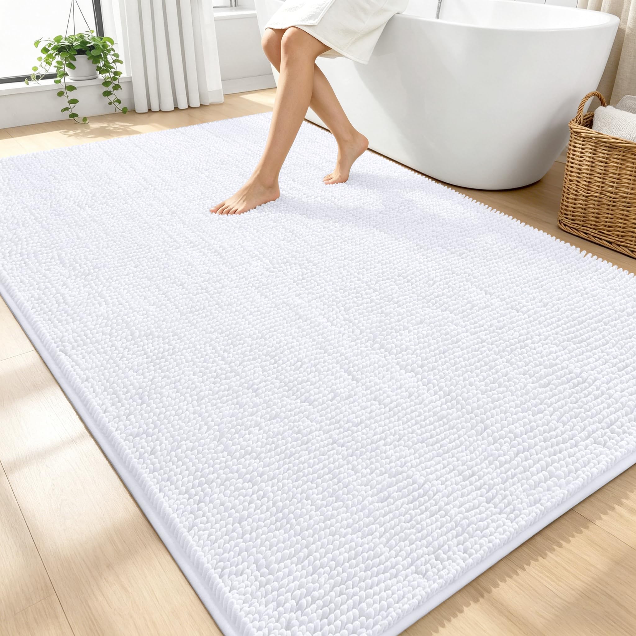 OLANLY Large Bathroom Rugs 70x46, Extra Soft Absorbent Chenille Bath Rugs, Rubber Backing Quick Dry, Machine Washable Bath Mats for Bathroom Floor, Tub and Shower, Home Decor Accessories, White — image 1