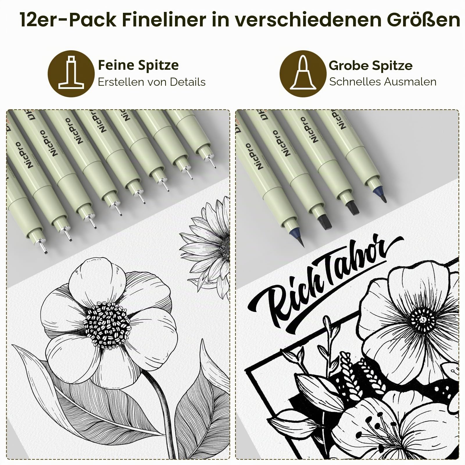 Nicpro 58-teiliges Zeichenset in Lederetui, MP1000 Druckbleistift Set aus schwarzem Metall mit Zeichenbleistift 0,5, 0,7, 0,9 und 2 mm, 12-Mikron-Stift, Skizzenbuch, 30 Minen zum Skizzieren