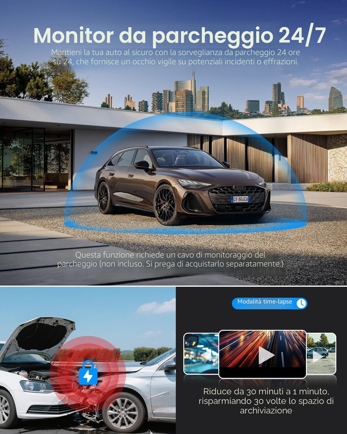 KAWA 3K Front Dash Cam, Voice Control, Parking Mode 24/7, 32GB SD Card, G-Sensor, Dashcam 360 Degrees, Night Vision, Loop Recording, WiFi&APP, 3K Car Camera, Truck, RV, SUV, Van