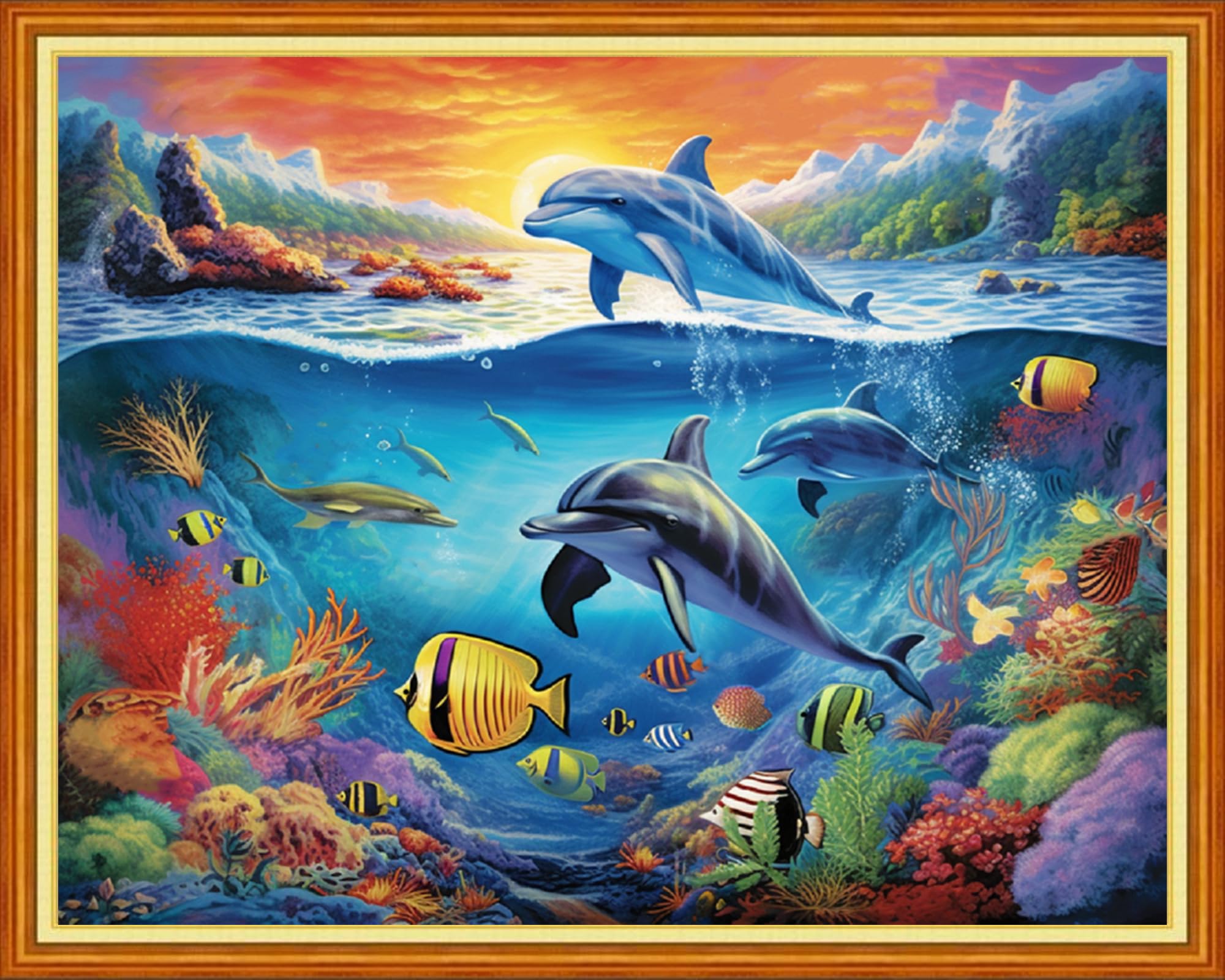 Foxdiviy Stamped Cross Stitch Kits Full Range of Embroidery Needlework Starter Kits for Beginners Adults 11CT Embroidery Patterns Art Crafts DIY Needlepoint Kits-Underwater World 16x20 inch