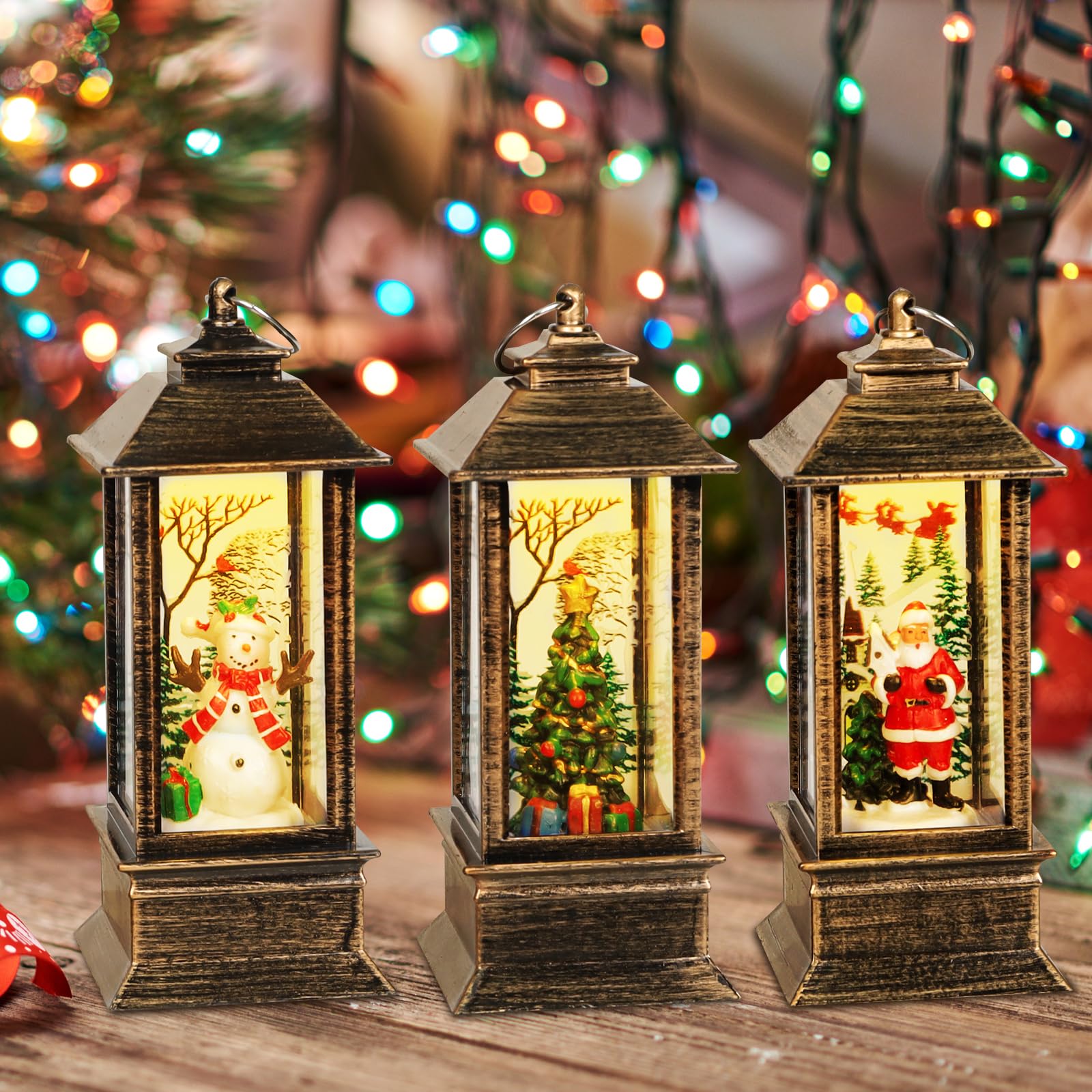 3 Pcs Christmas LED Lantern Cute Snowman Santa Claus Christmas Tree Night Lamp Xmas Small Hanging Ornaments Dream Night Light Decoration for Outdoor Garden Yard Bedroom Balcony Winter