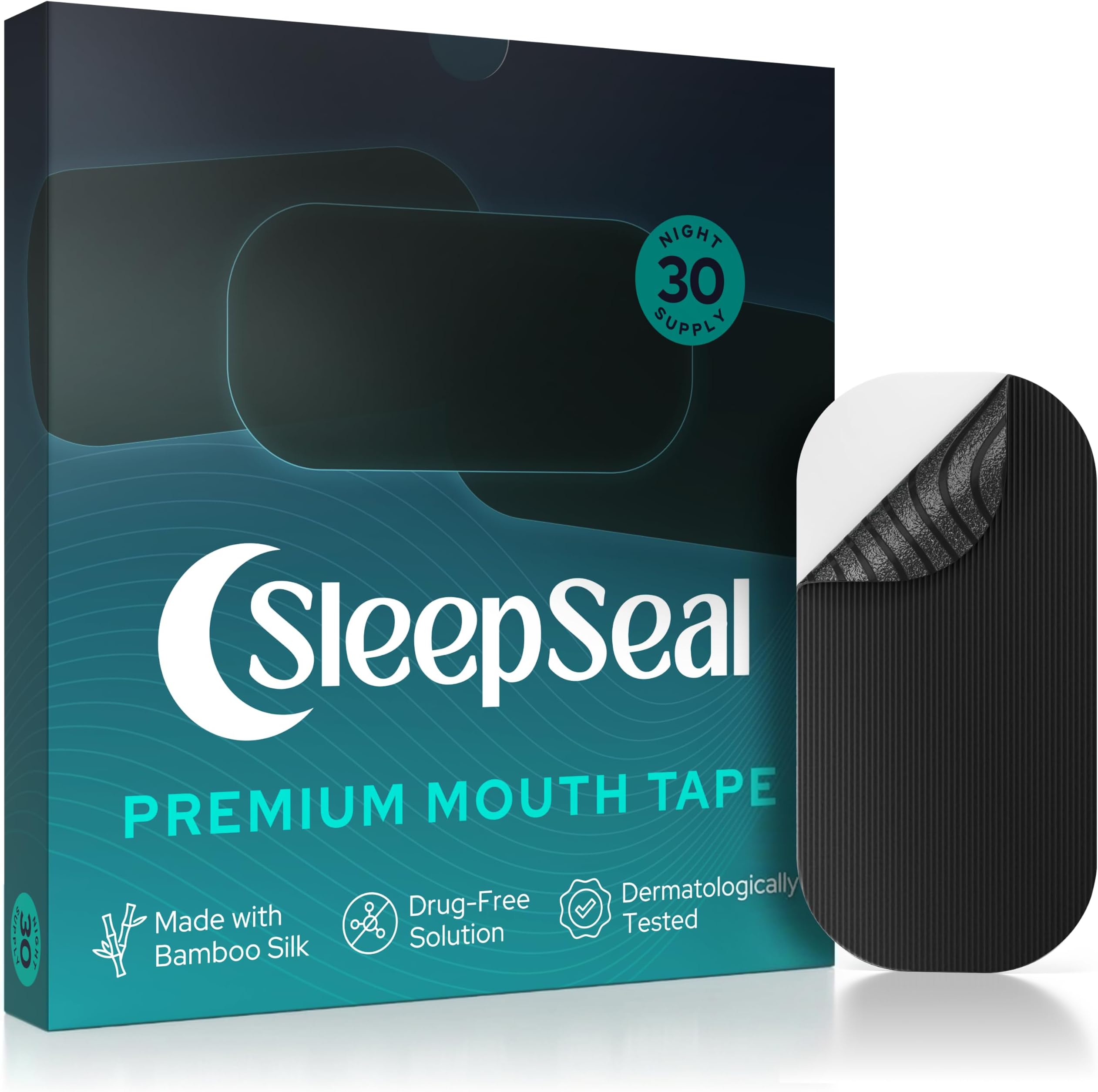 SleepSeal Mouth Tape for Sleeping - 30 Nights - Black No Vent Sleep Tape