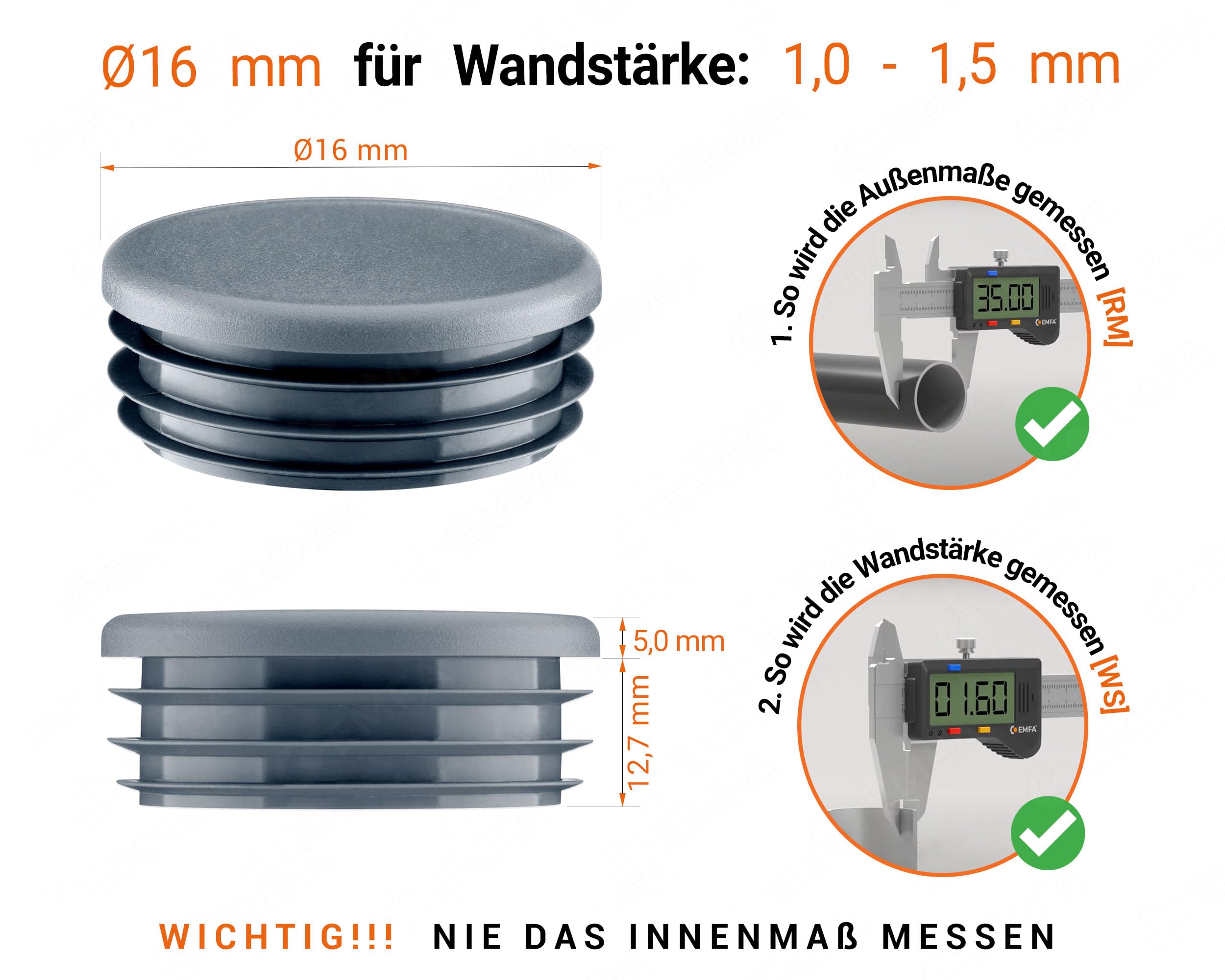 Tappi Alettati Tondi 32mm - Grigio, 5 Pezzi, Per Tubi, Protezione Estremità - Foto 10