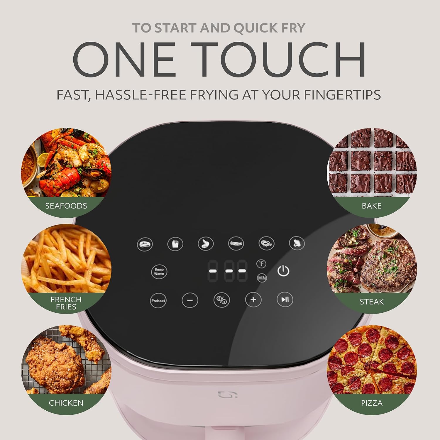 WILLOW Eco Series 6 in 1 Air Fryer with Glass Basket, 5 Quart Non Toxic Air Fryer w Digital Display, 430°F Max Temp, Preheat & Keep Warm Function, Compact + Dishwasher Safe Glass Airfryer - Pink image 3