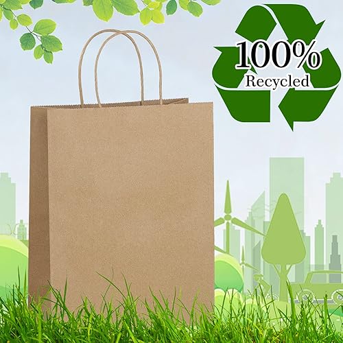 Miniatura 10 de Eupako Bolsas de papel de 8 x 4.25 x 10.5 pulgadas, 100 bolsas de regalo de papel blanco con asas a granel, bolsas de compras de papel kraft, bolsas
