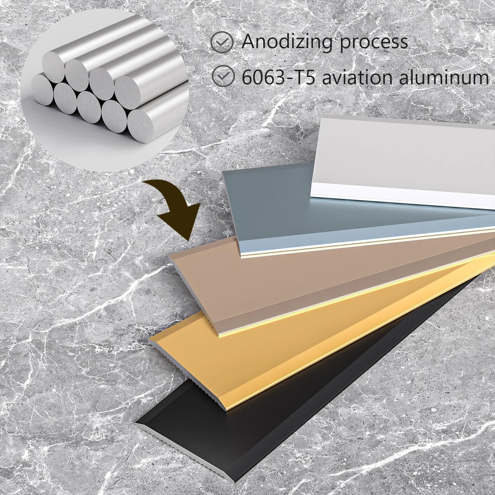 Profilé De Transition De Sol en Aluminium Auto-adhésif, Couvre-seuil Plat Portes, Connecteur De Joint De Sol, Profilé De Finition Carrelage, Vinyle, Stratifié Et Parquet Grey 3.3cm/1.29in