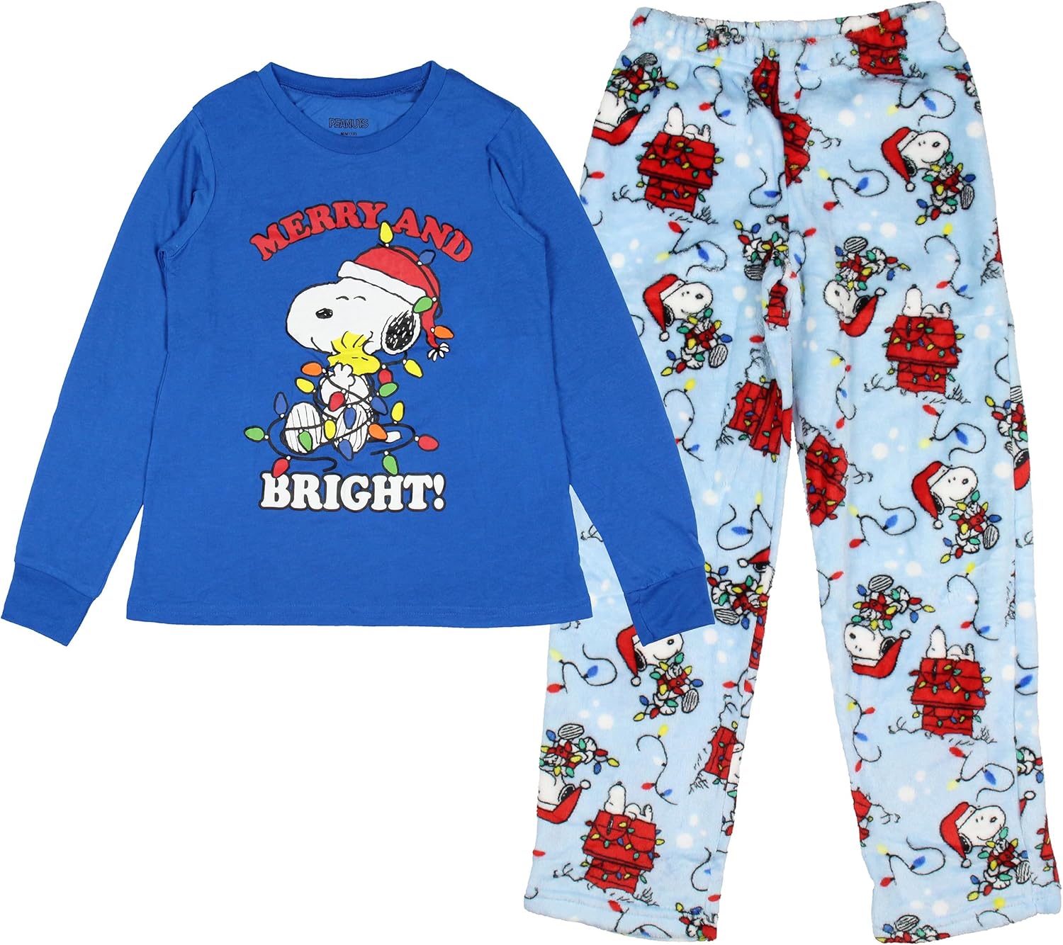 MJC Peanuts Christmas Pajamas Boy's Snoopy Merry & Bright Holiday AOP Fleece Pajama Kids 2-Piece Pajama Set (8, Small) - Image 4