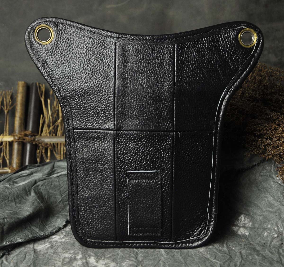Le'aokuu Herren Echtes Leder Tasche Hüfttasche Beinbeutel Kleines Haken Tasche Messenger Bag 211-4 (211-4 czarny)