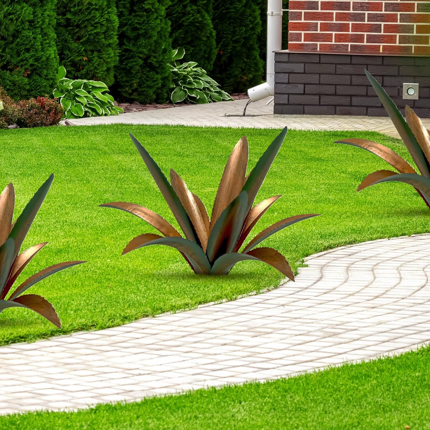 Metal Agave Plant Art Yard Large Tequila Rustic Sculpture Statue - Outdoor Decoration Agave Metal Plant Courtyard Garden Lawn Ornament Stakes Gift - 12 Leaves