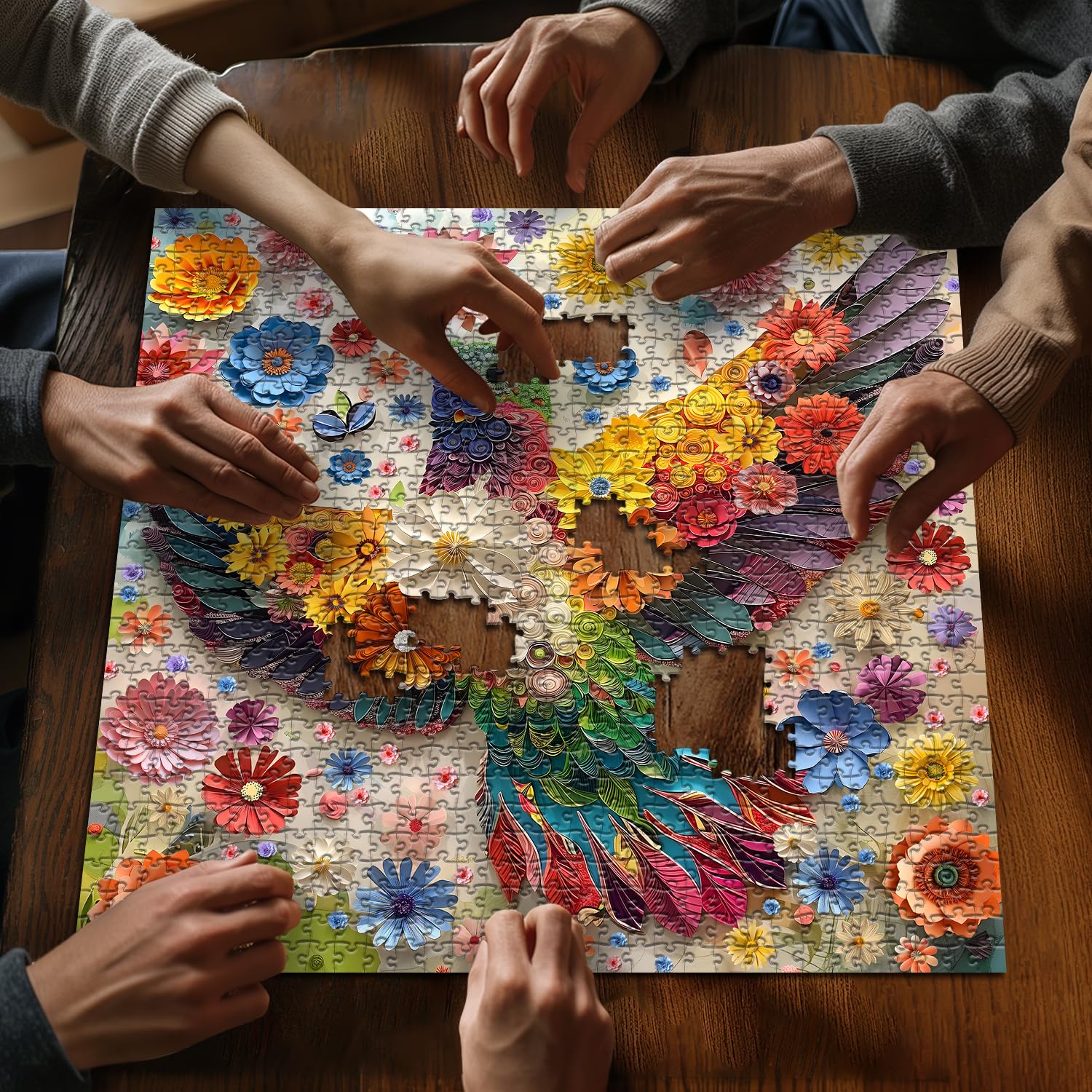 PICKFORU Hummingbird Puzzles for Adults 1000 Pieces, Flower Animal Bird Puzzle Quilling Paper Cut Art, Nature Garden Challenge Jigsaw Puzzle - Image 5
