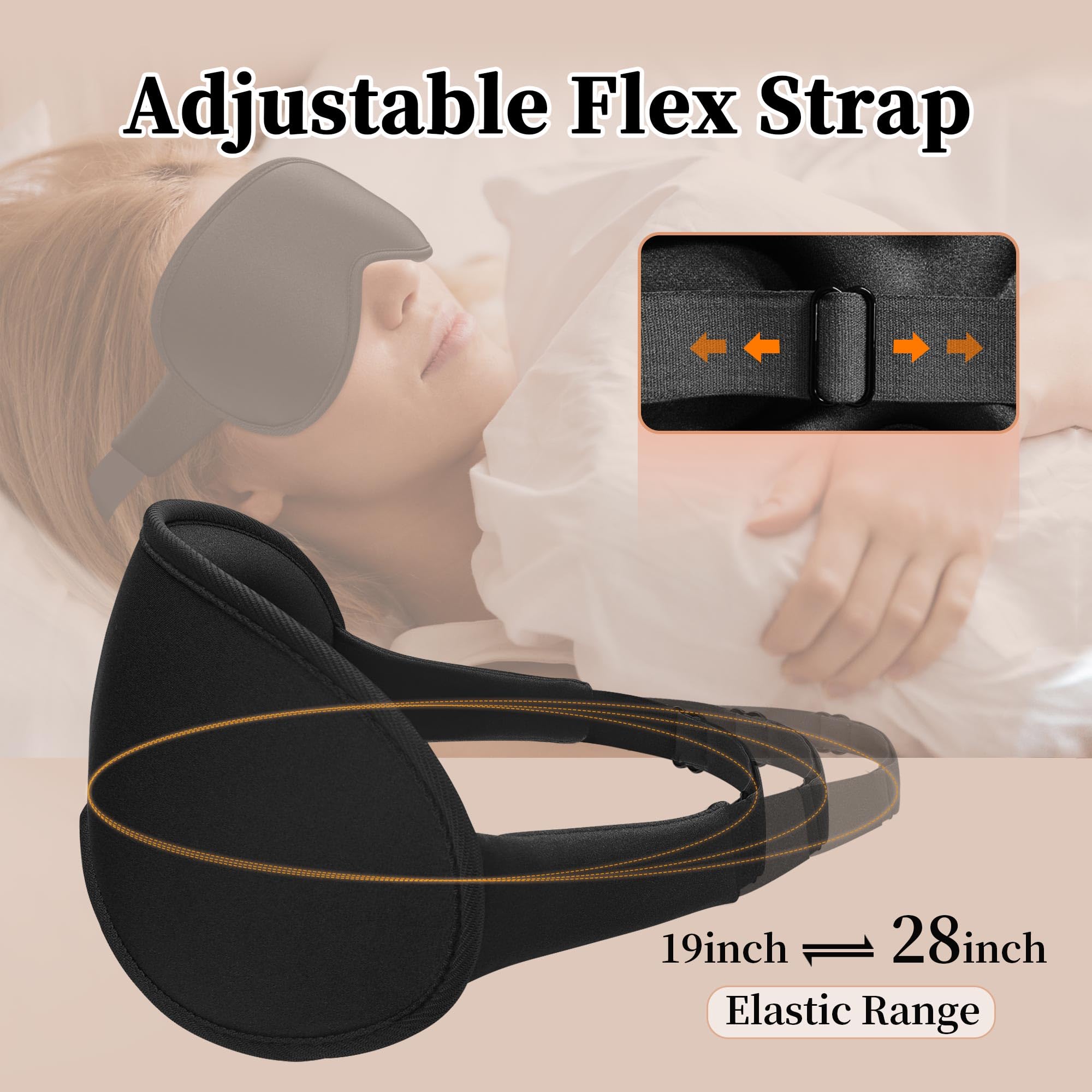 Paquete de 2 antifaz para dormir de lado, bloqueo de luz completo 3D, antifaz suave y transpirable para mujeres y hombres, relajante, cero presión, con correa ajustable, negro y gris