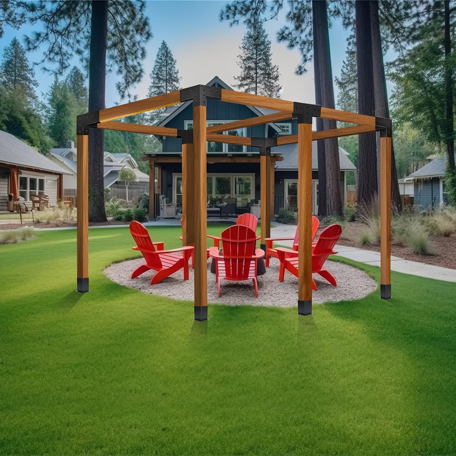 Gazebo Brackets Kit - 2 Set 4x4 (Actual: 3.5x3.5) 4-Way Right Angle Corner Brackets with Pergola Post Base for 4x4 Lumber