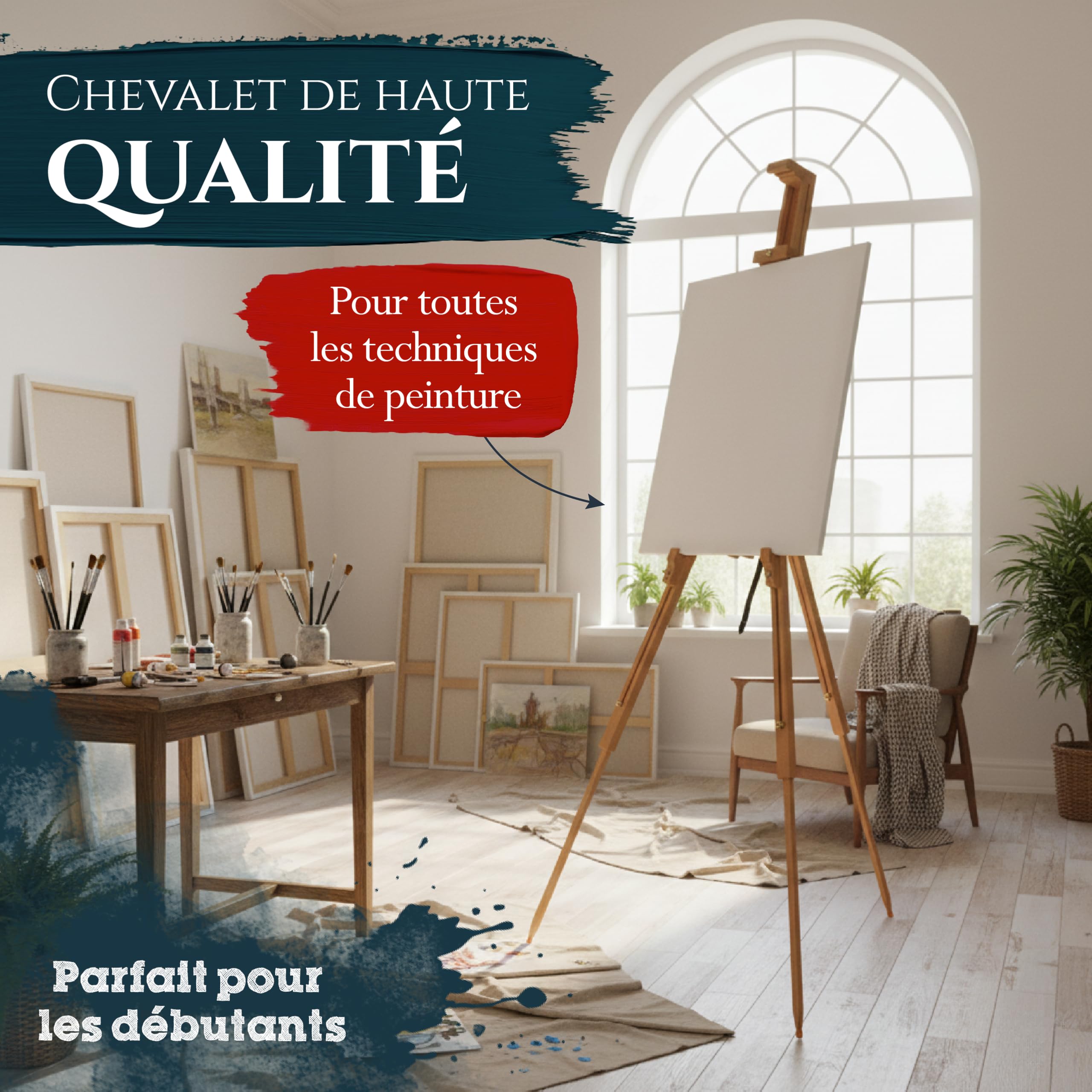 Artina chevalet en bois hêtre pour toiles jusqu'à 100cm pliable