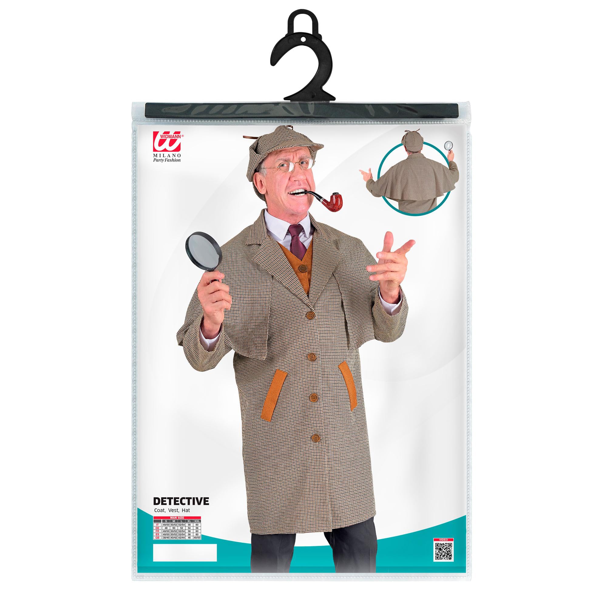 W WIDMANN MILANO Party Fashion - Disfraz de detective, abrigo, chaleco y sombrero, disfraz para carnaval o fiesta temática