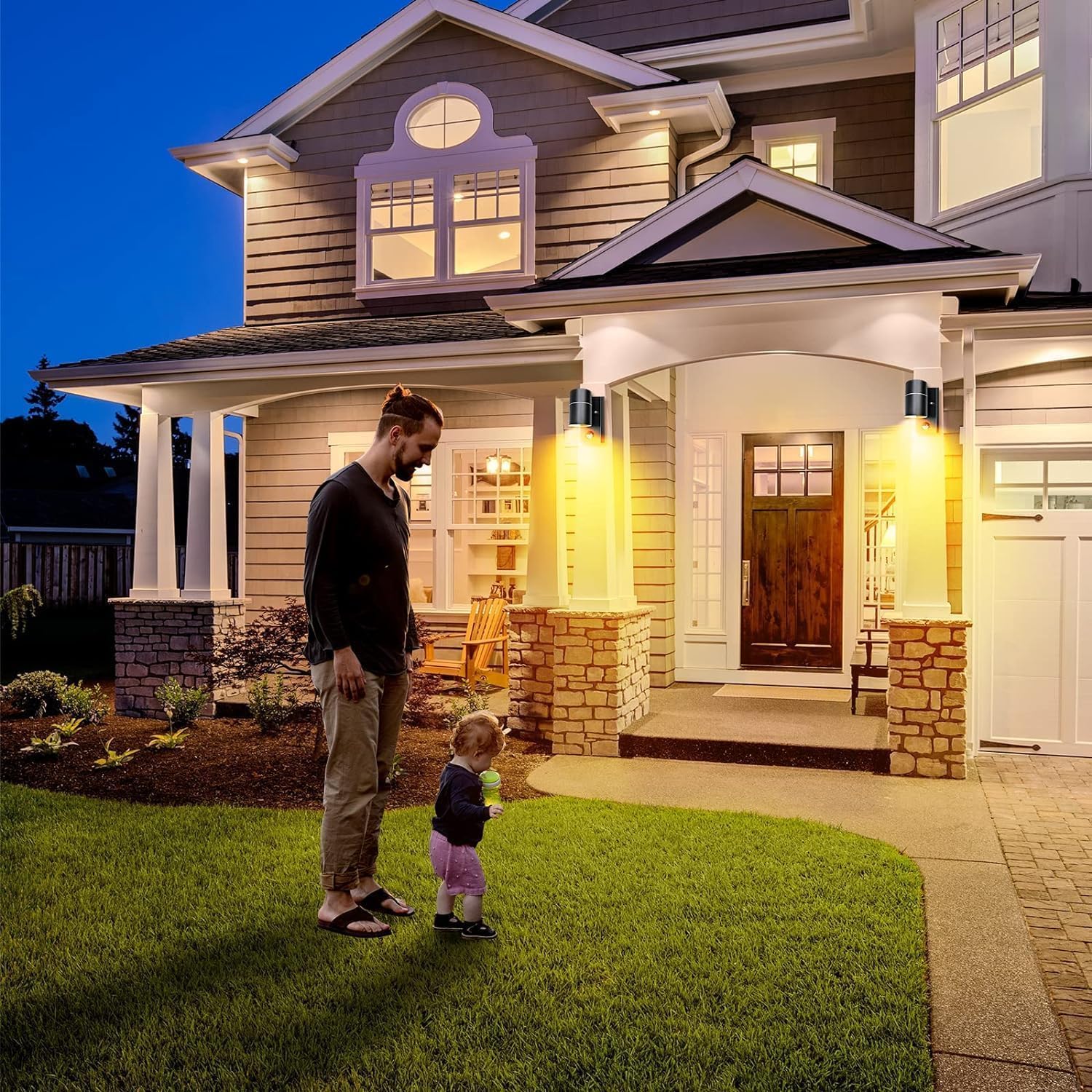 Applique da Esterno/Interno LED con Sensore di Movimento GU10,Luce Calda 5W,Lampada da Parete Esterno IP44 Faretto da Parete Moderno Nero per Scala,Corridoio,Balcone,Villa Bagno