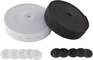 Flat Sewing Band Spool with Buttonholes, Elastic Stretchable, Ideal for DIY Waistbands and Necklines (Black & White, 3/4" × 5 Yds Each)