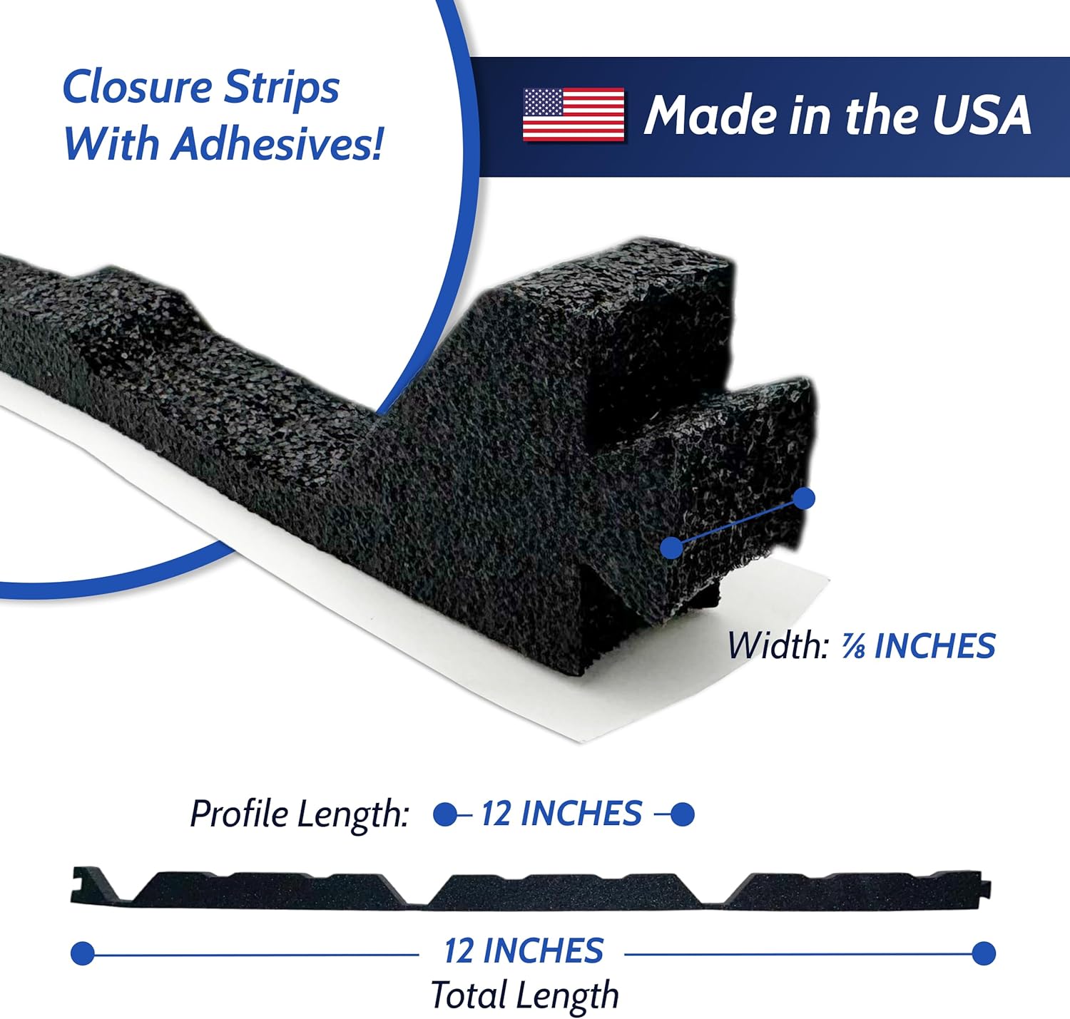 Duco R Panel Foam Closure Strips 3ft Long, 12" Rib Spacing - 100 Pack of USA-Made Black Outer Foam Closure Strips for Metal Roofing Panels - Blocks Gaps, Moisture, Noise, & Dust (with Adhesive)