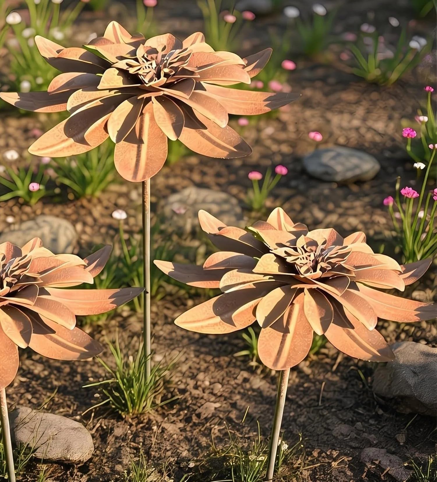Ccuuhj Brown Set Of 2 Vintage Rusty Cornflower Statues Stake 30Cm Metal Artistic Wire Art Decor Rustic Garden Sculptures For Lawns Yard Patio Home Farmhouse Decoration (Brown)