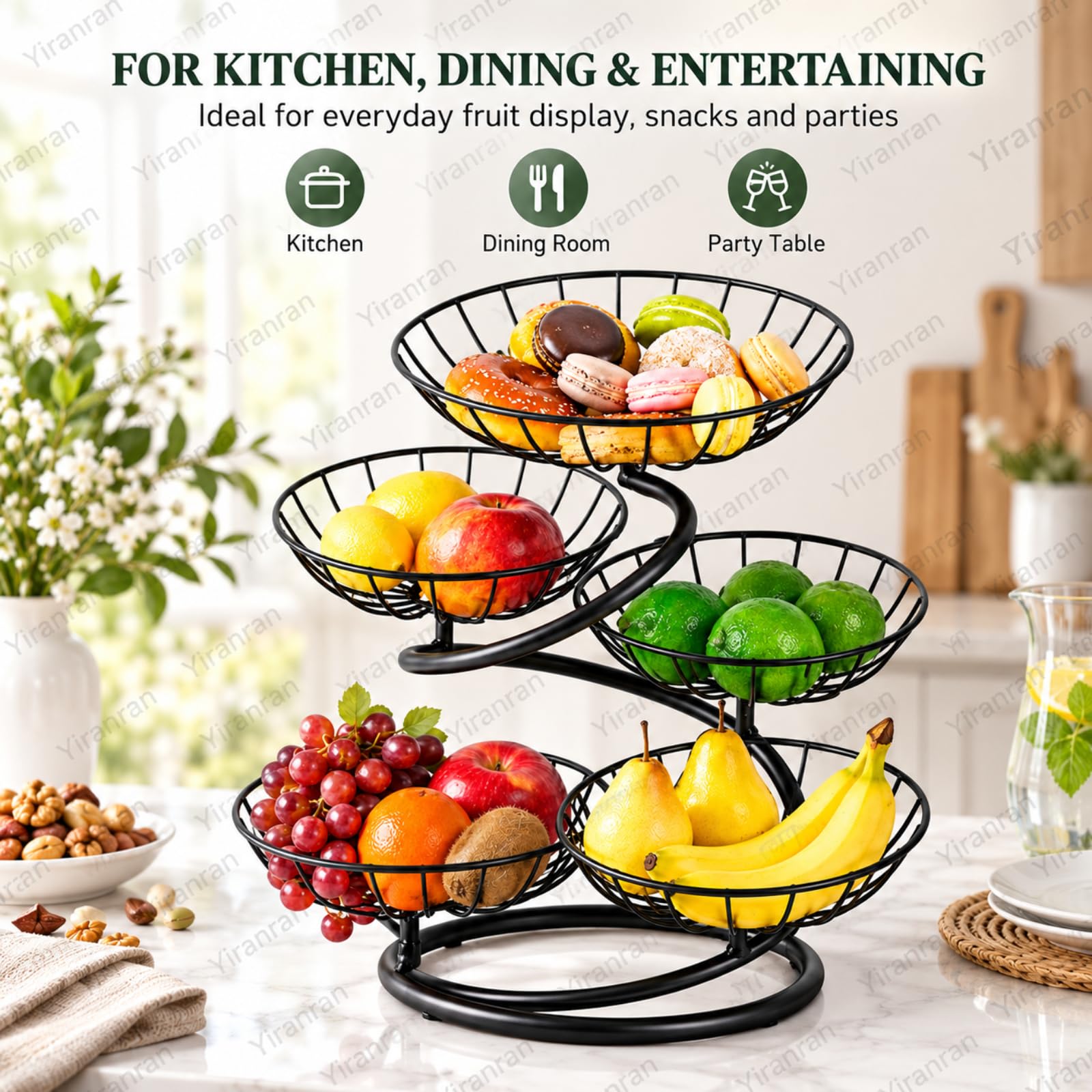 Plato Decorativo De Metal Multicapa Para Frutas, Cesta De Frutas De Metal De 5 Niveles, Estable Y Sin Tambaleos Para Frutas, Verduras Y Aperitivos, Ideal Para La Cocina, El Comedor Y La Sala De