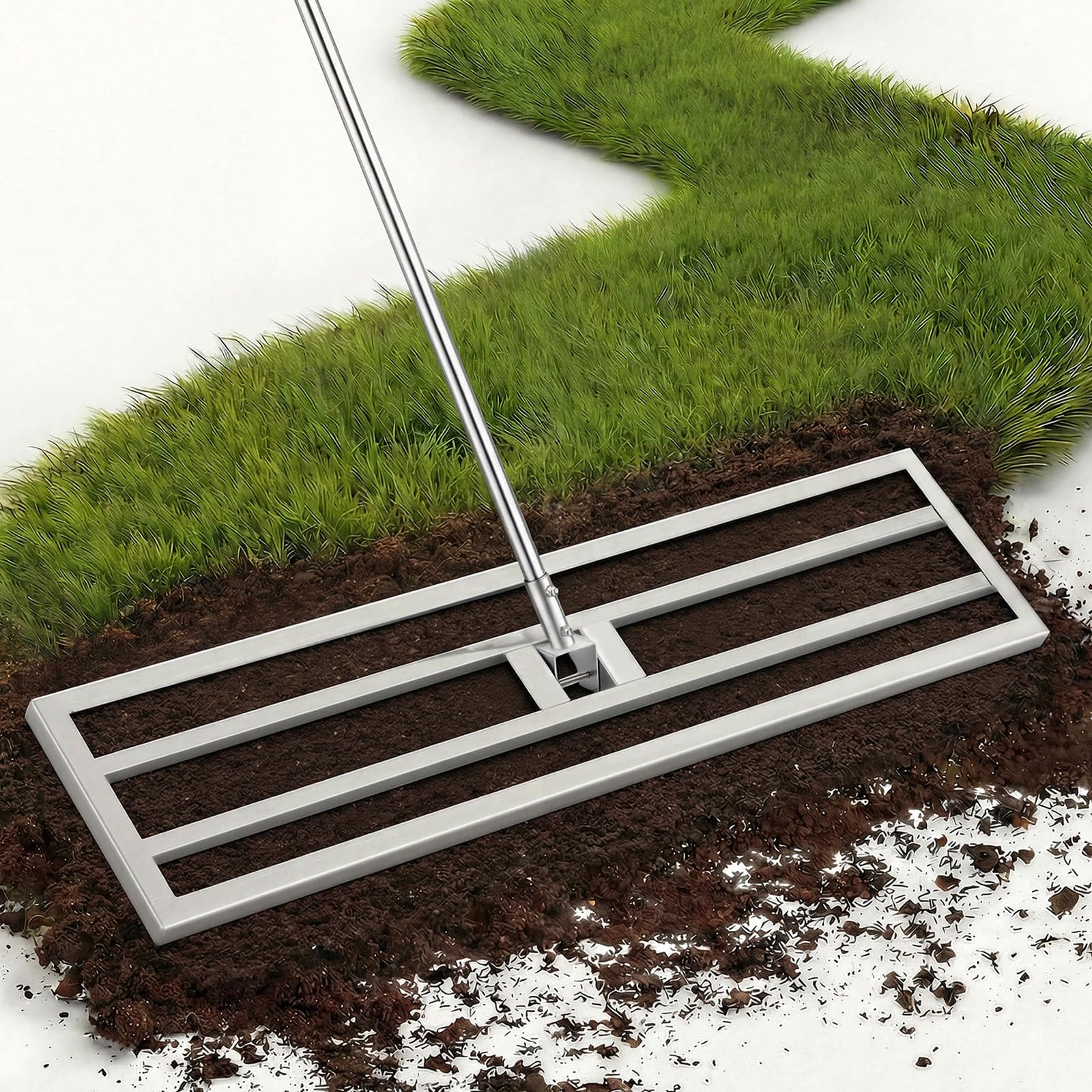 YODOLLA Râteau de Nivellement de Pelouse 102×25cm, Niveleur de Gazon Professionne Outil de Nivellement pour Jardin, Golf - Argent