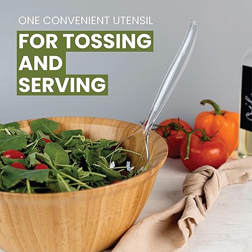 Miniatura 7 de Plasticpro Utensilios desechables de plástico para servir, juego de 4 cucharas de ensalada y 4 tenedores de ensalada, peso pesado transparente