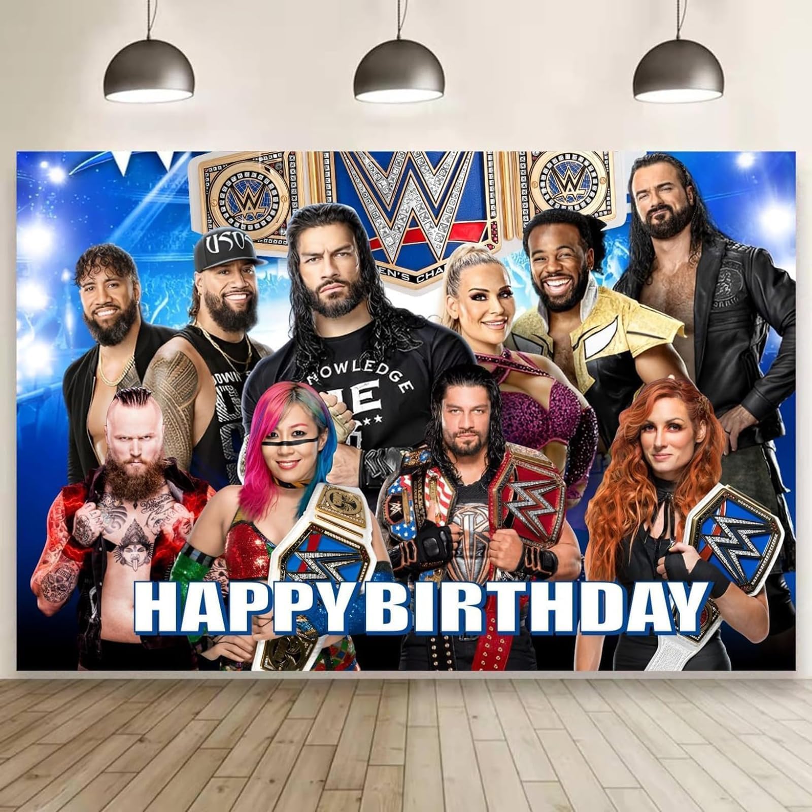Wrestling Backdrop,Wrestling Party Background Photo Booth Banner Large Fabric Artistic for Birthday Party Decorations (Blue)