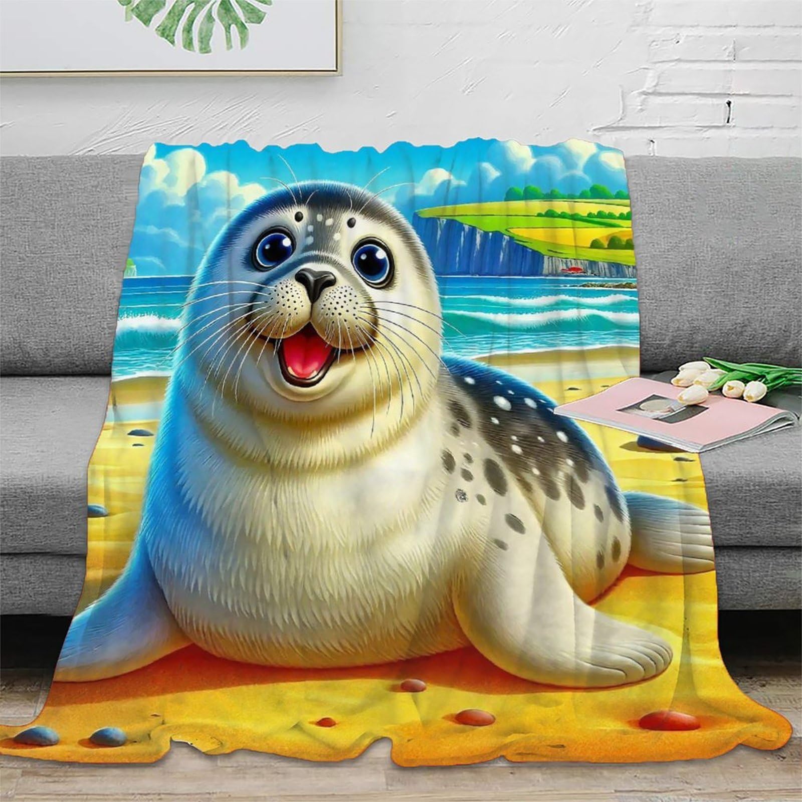 Couverture 3D Sceau en peluche chaude pour lit ado et adulte