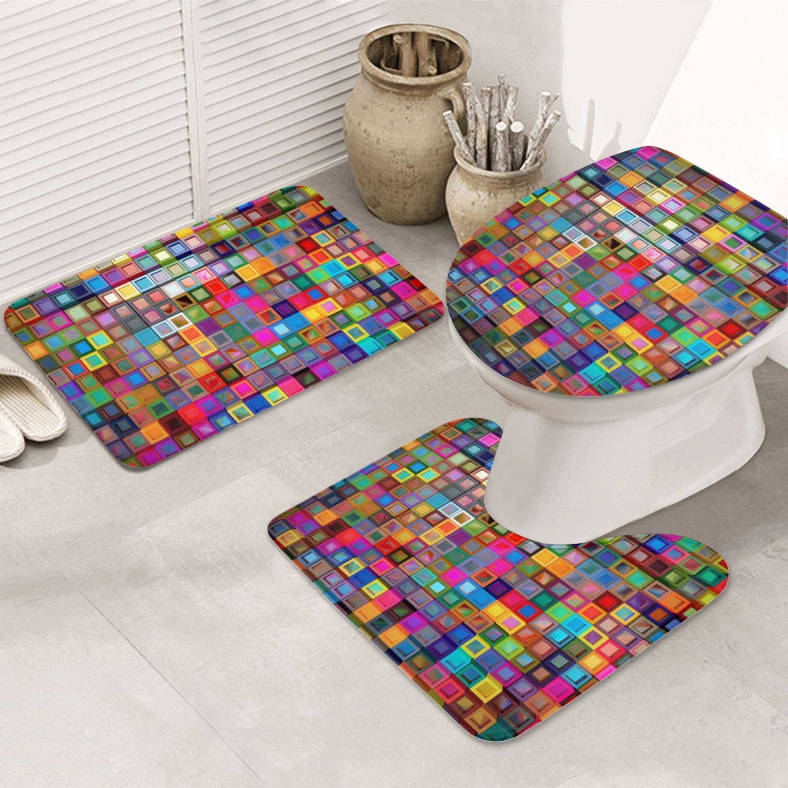 Tapis de bain absorbants OUSIKA ensemble de 3 pièces colorées antidérapantes