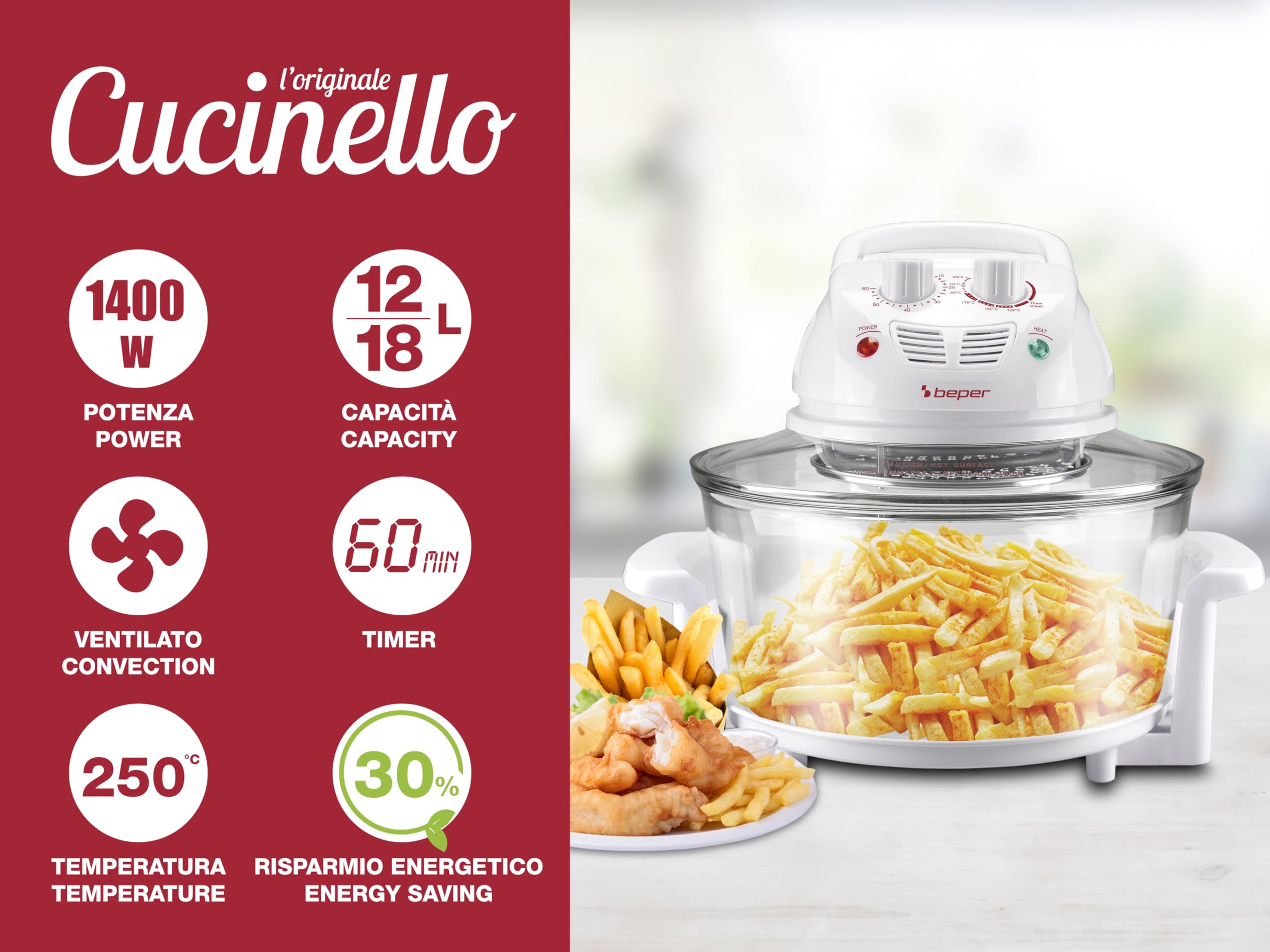 BEPER BF.640 Halogen-Backofen 18 Liter 60 Minuten Timer Weiß