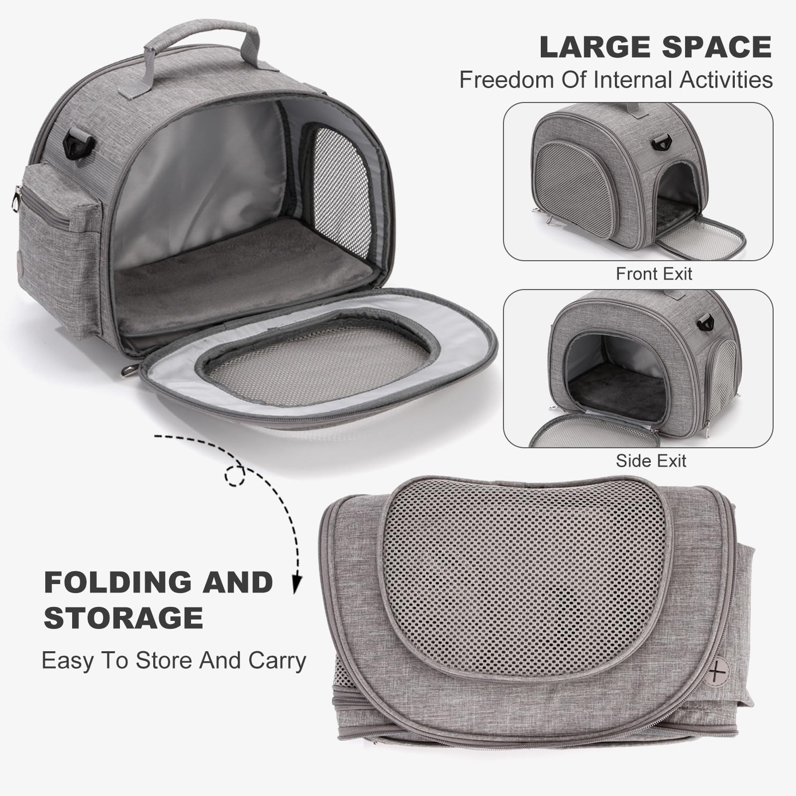 PETCUTE Faltbarer Transporttasche Katze und Hund,Katzentragetasche Hundetragetasche mit Verstellbarem Schultergurt,Herausnehmbare Matte,Atmungsaktiv Transportbox für Katzen Hunde für Reisen