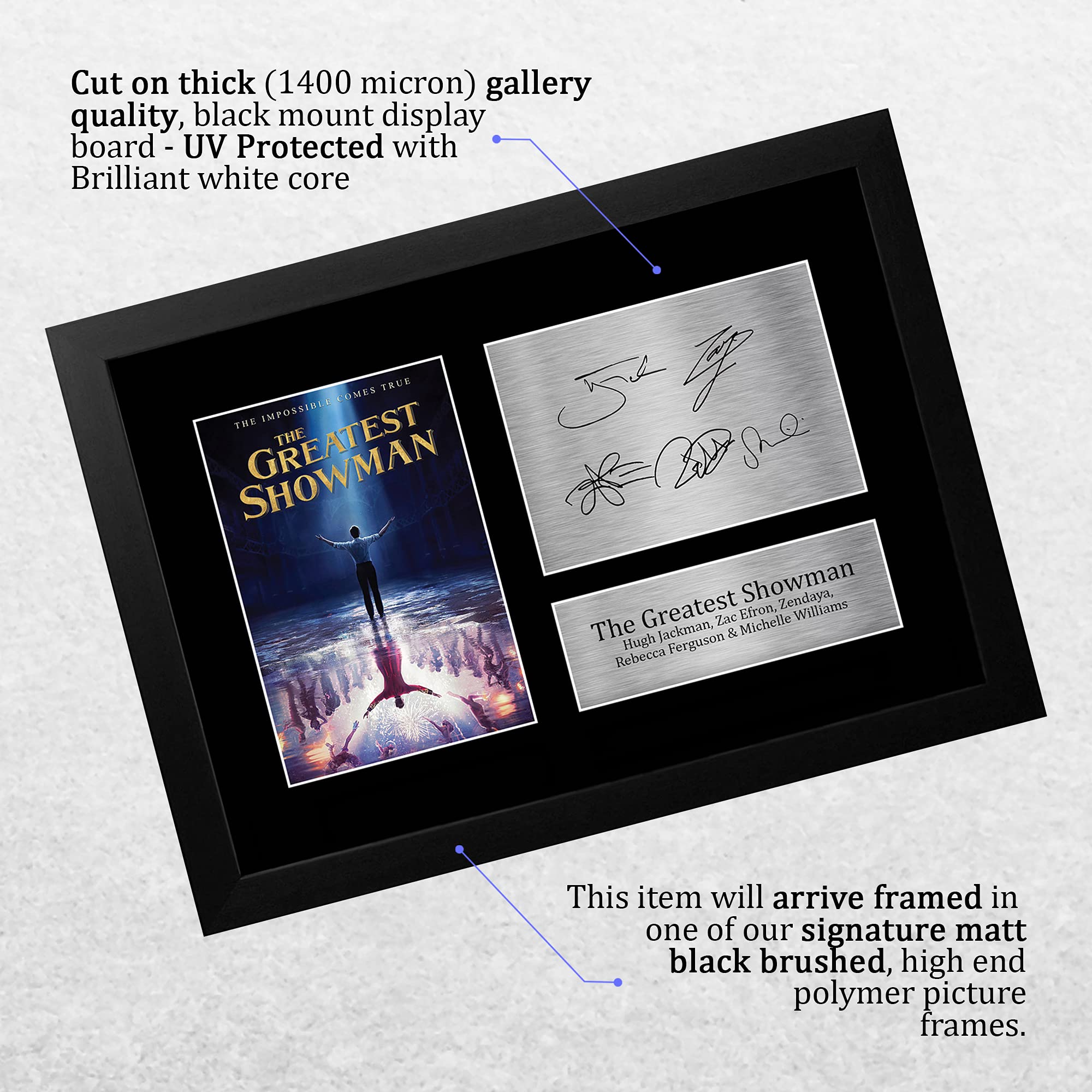 HWC Trading FRAMED The Greatest Showman Gift Signed A4 Printed Autograph Hugh Jackman Zac Efron Zendaya Rebecca Ferguson Michelle Williams Gifts Print Photo Picture Display - Image 3