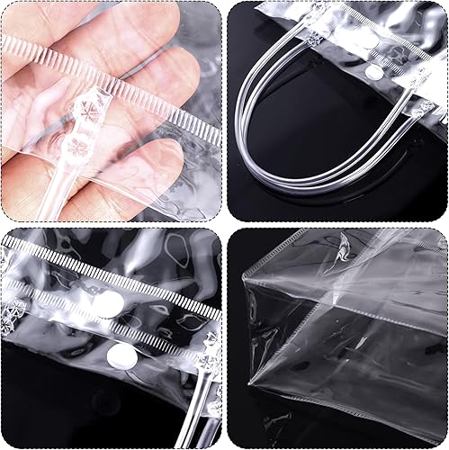 Miniatura 3 de Bolsas de regalo de plástico transparente con asas, pequeñas bolsas de plástico de PVC transparentes, bolsas de compras reutilizables para bolsas de