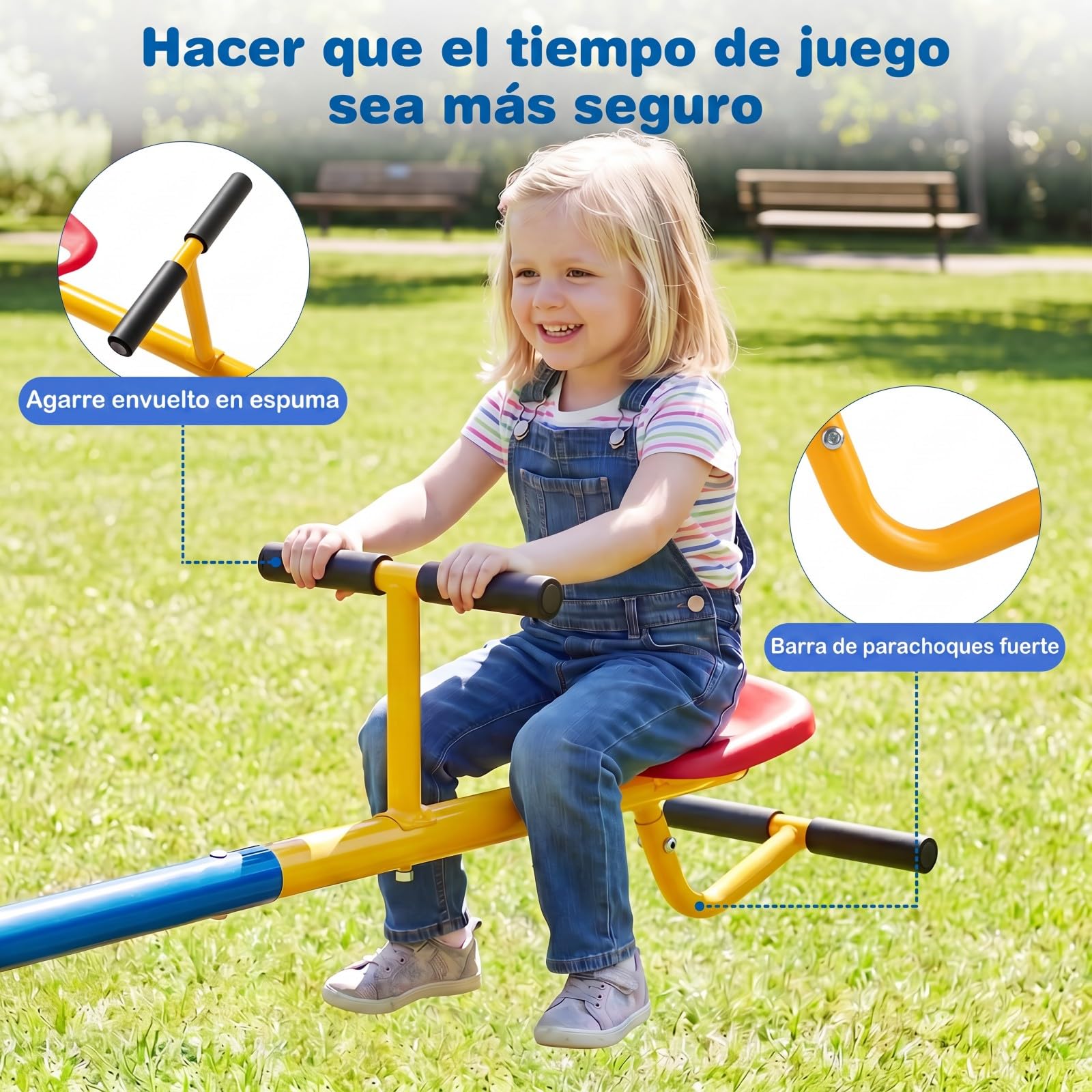 COSTWAY Balancín para Niños, Subibaja a 360° con Cerrojo para Las Piernas, Balancín para Exterior Patio y Parque Infantil (2 Asientos) 182 x 29 x 86 cm