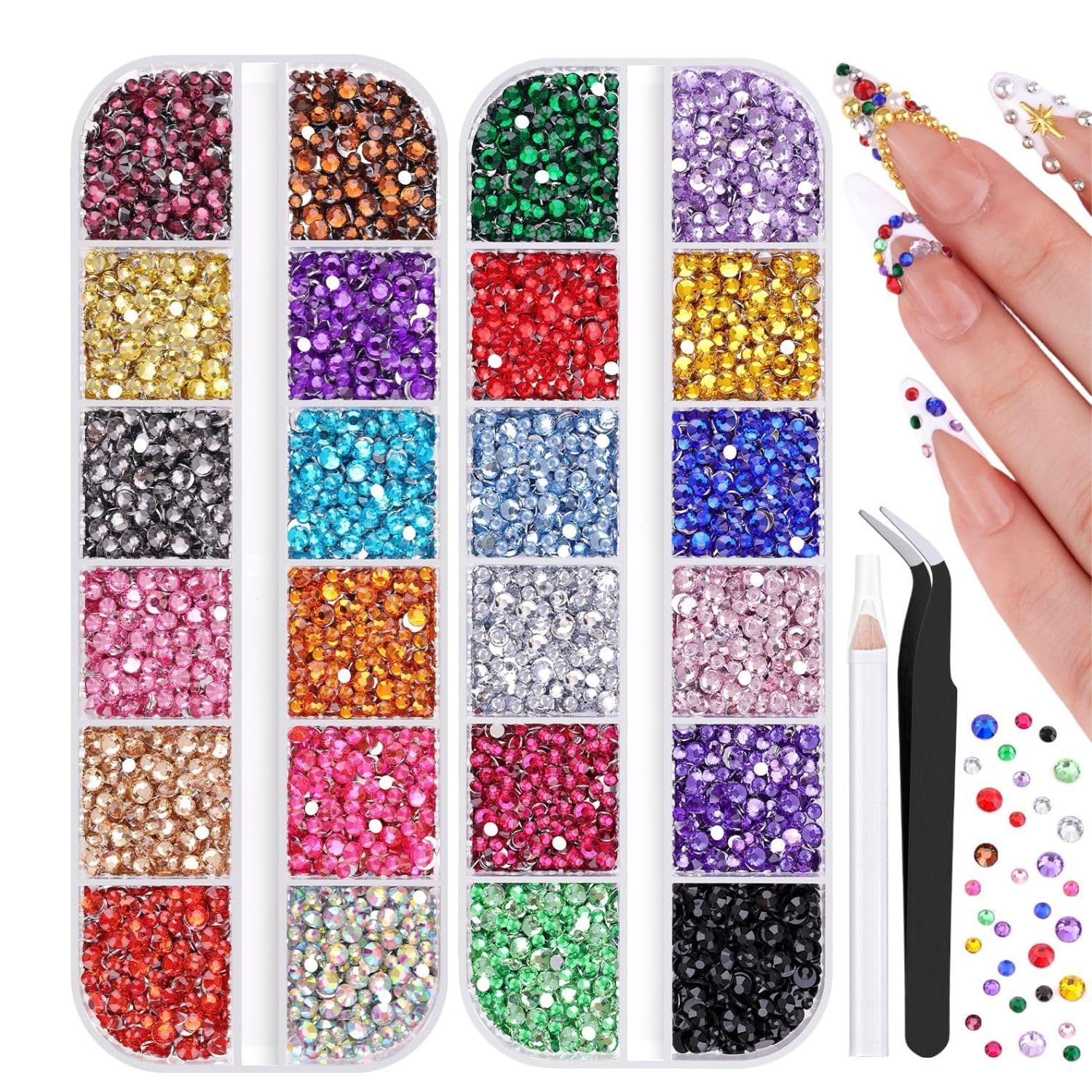 BendJoy® Multi-color Nail Art Rhinestones Kit with 12 Mixed Colors & Easy Application Tools | Pre-Sorted | Flatback | Self-Adhesive | Nail Decorations | Complete DIY Set-image-33