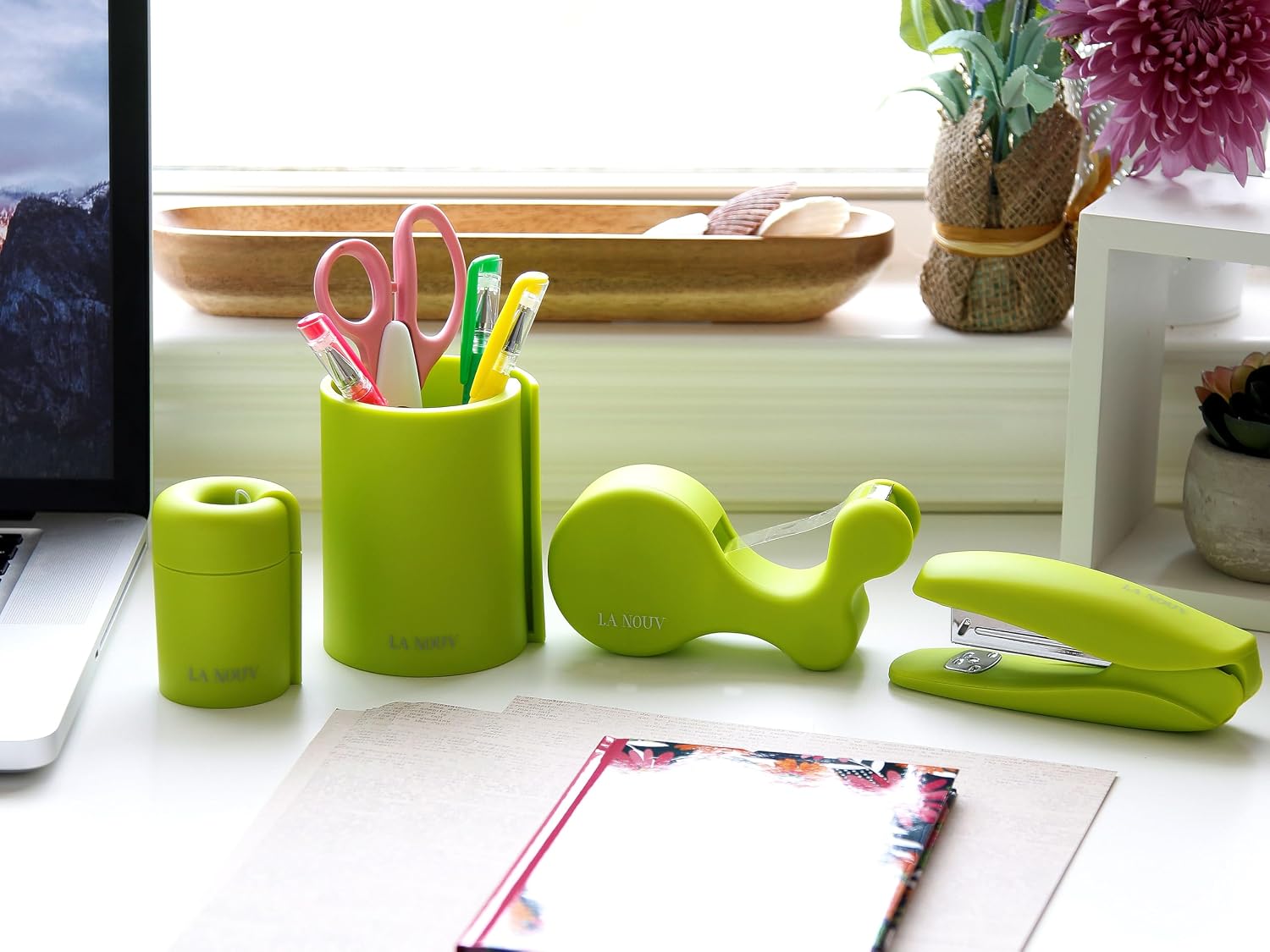 Lime Green Desk Accessories Set, 4-Piece Office Supplies Bundle
