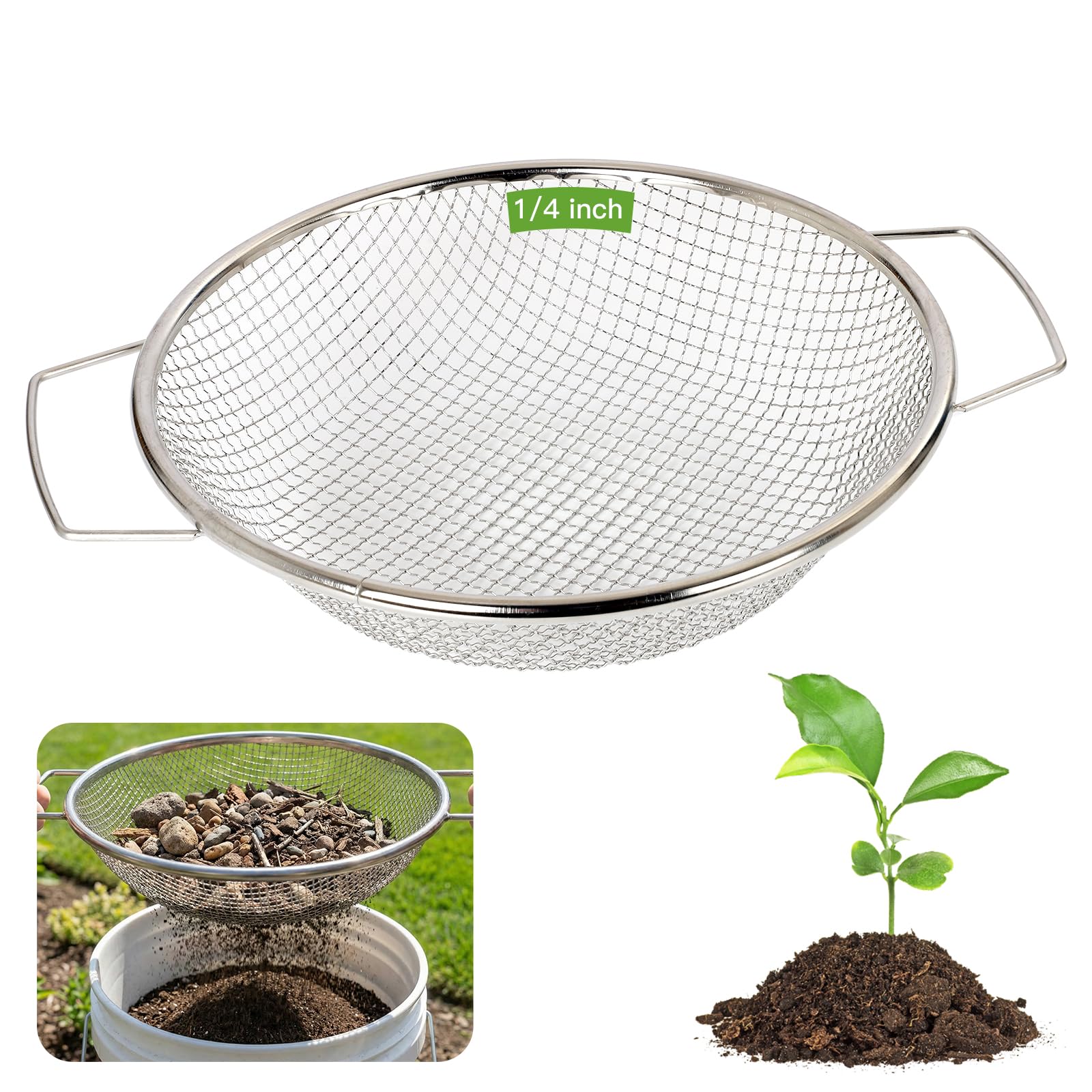 2Pcs 304 Stainless Steel Soil Sifter 1/4" 3/8" Screen Fit 5 Gal Bucket — Amazon image 12