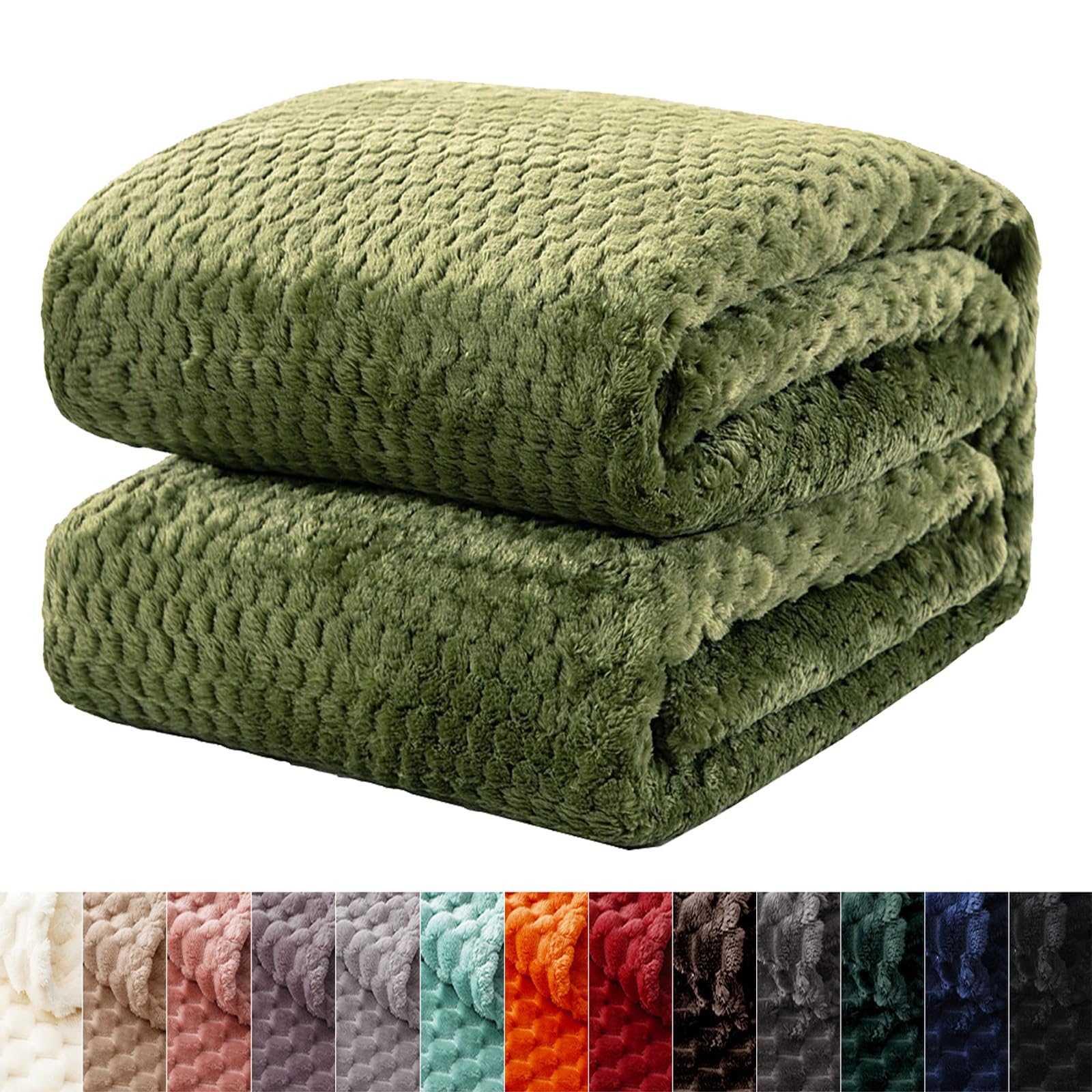 Couverture jetée de canapé plaid lit vert armée 100x250 cm