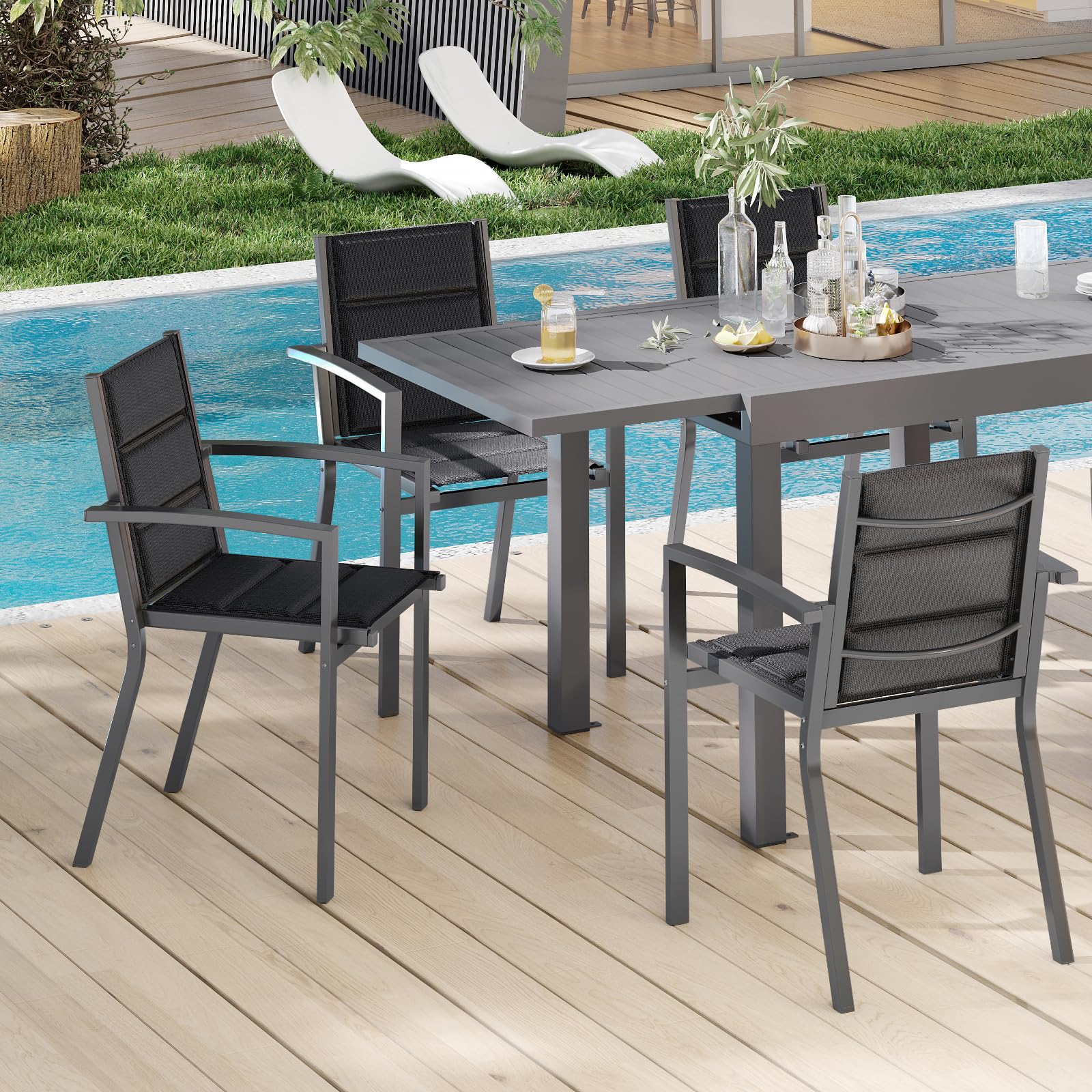 Devoko Juego De 2 Sillas De Jardín, Sillas Exterior Terraza Comedor Aluminio, sillas apilables, Piscina, Terraza, Comedor, Muebles Exteriorr, Gris Oscuro