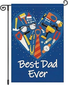 Louise Maelys Fathers Day Garden Flag Best Dad Ever Welcome 12x18 Inch Double Sided Tool Heart Small Burlap Holiday Yard Outdoor Sign Outside Home House Decoration