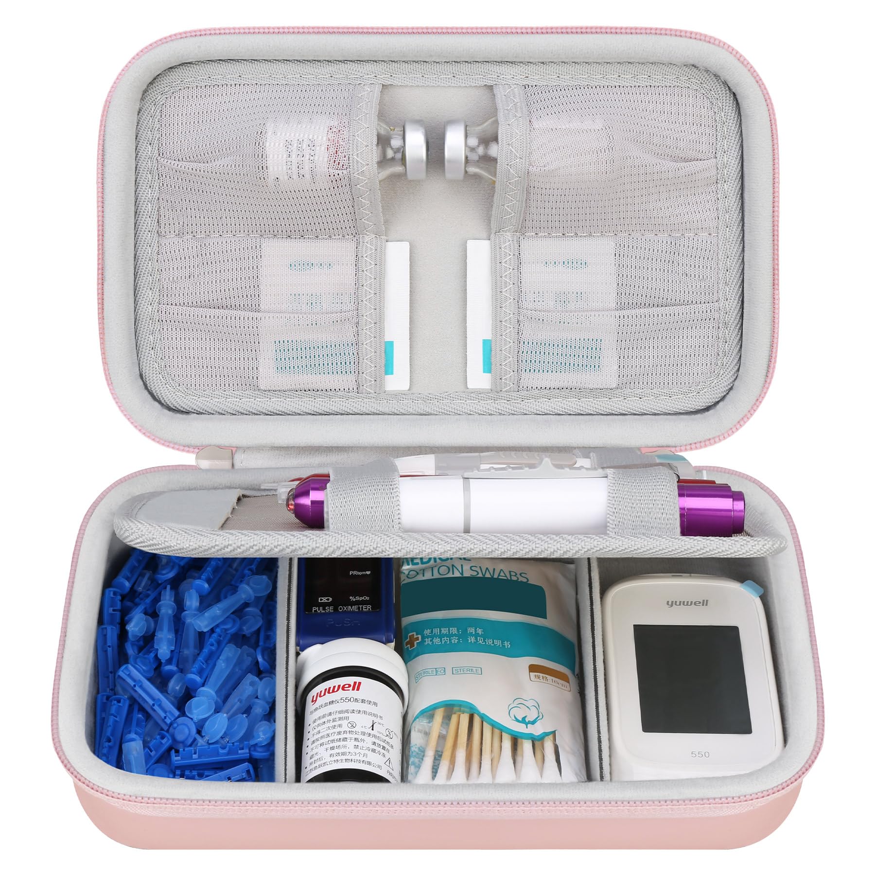 Elonbo Diabetic Supplies Travel Case, Glucose Meter Portable Storage Bag, Diabetic Care Kits Organizer Holder, Diabetic Supply Carrying Case for Glucose Meter Insulin Pen Blood Sugar Test Strips,Gold